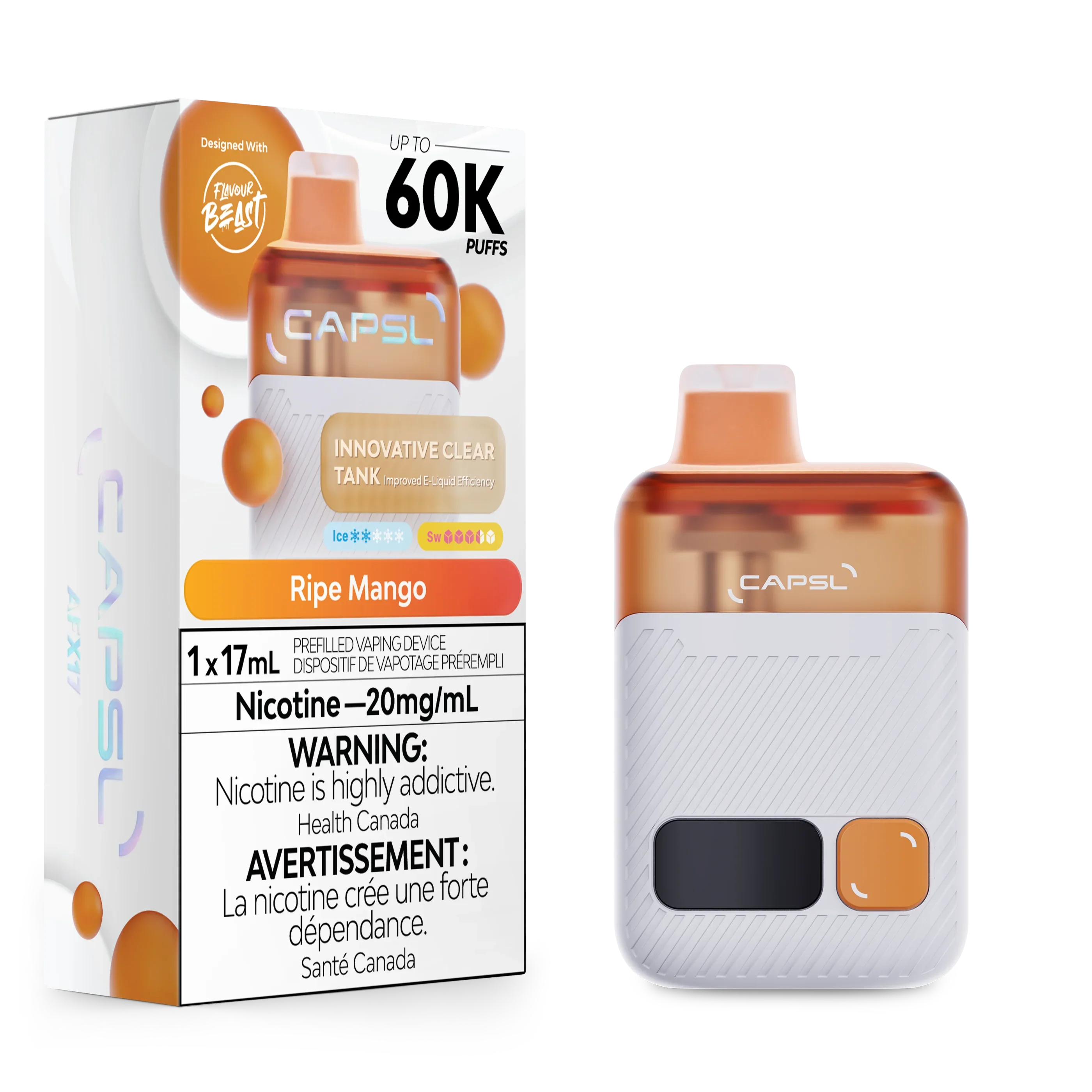 disposable vape that taste like marlboro lights CAPSL 60K Ripe Mango Disposable Vape, 17mL