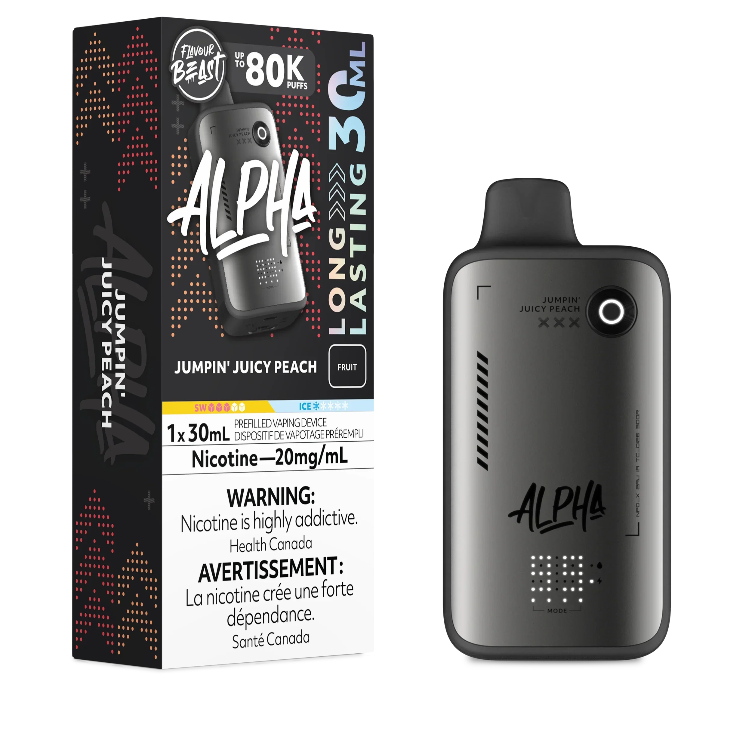 Flavour Beast Alpha 80K Jumpin' Juicy Peach Disposable Vape, 30mL