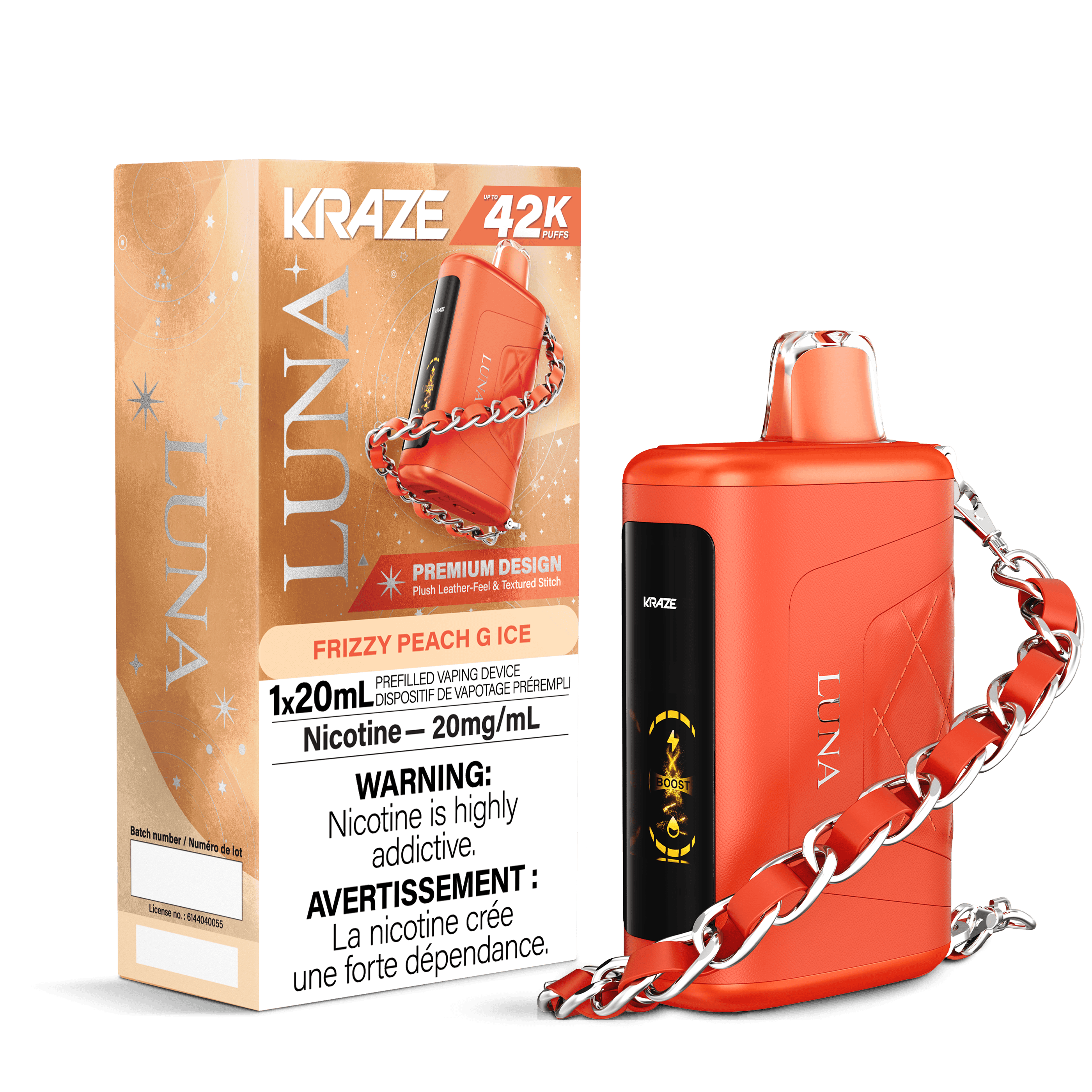 Kraze LUNA 42K Frizzy Peach G Ice Disposable Vape, 20mL - Vapor Shoppe Kraze LUNA 42K Frizzy Peach G Ice Disposable Vape, 20mL - Vapor Shoppe