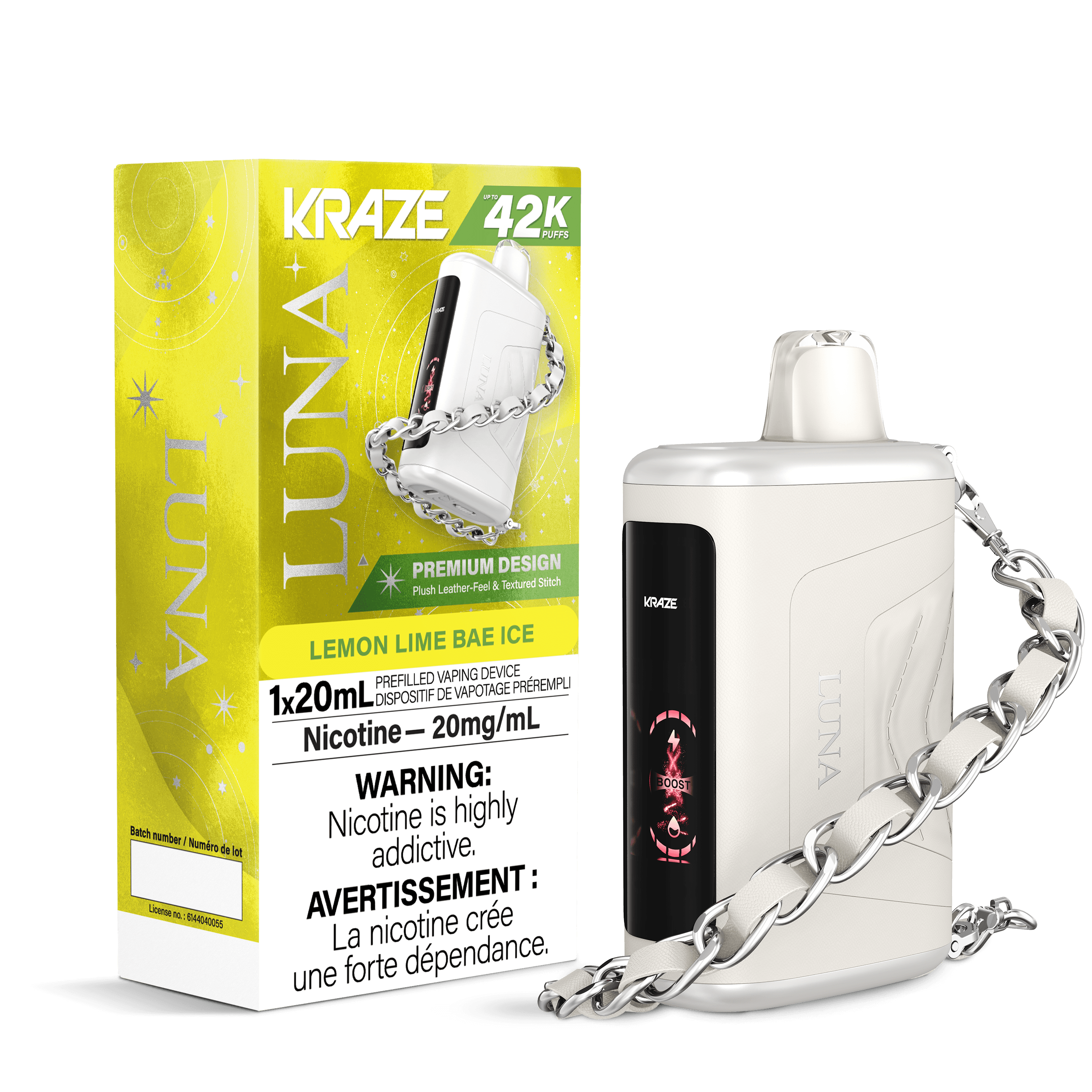 Kraze LUNA 42K Crme glace au citron vert et au citron Vapoteuse Jetable, 20 ml Vapor Shoppe Kraze LUNA 42K Crme glace au citron vert et au citron Vapoteuse Jetable, 20 ml Vapor Shoppe