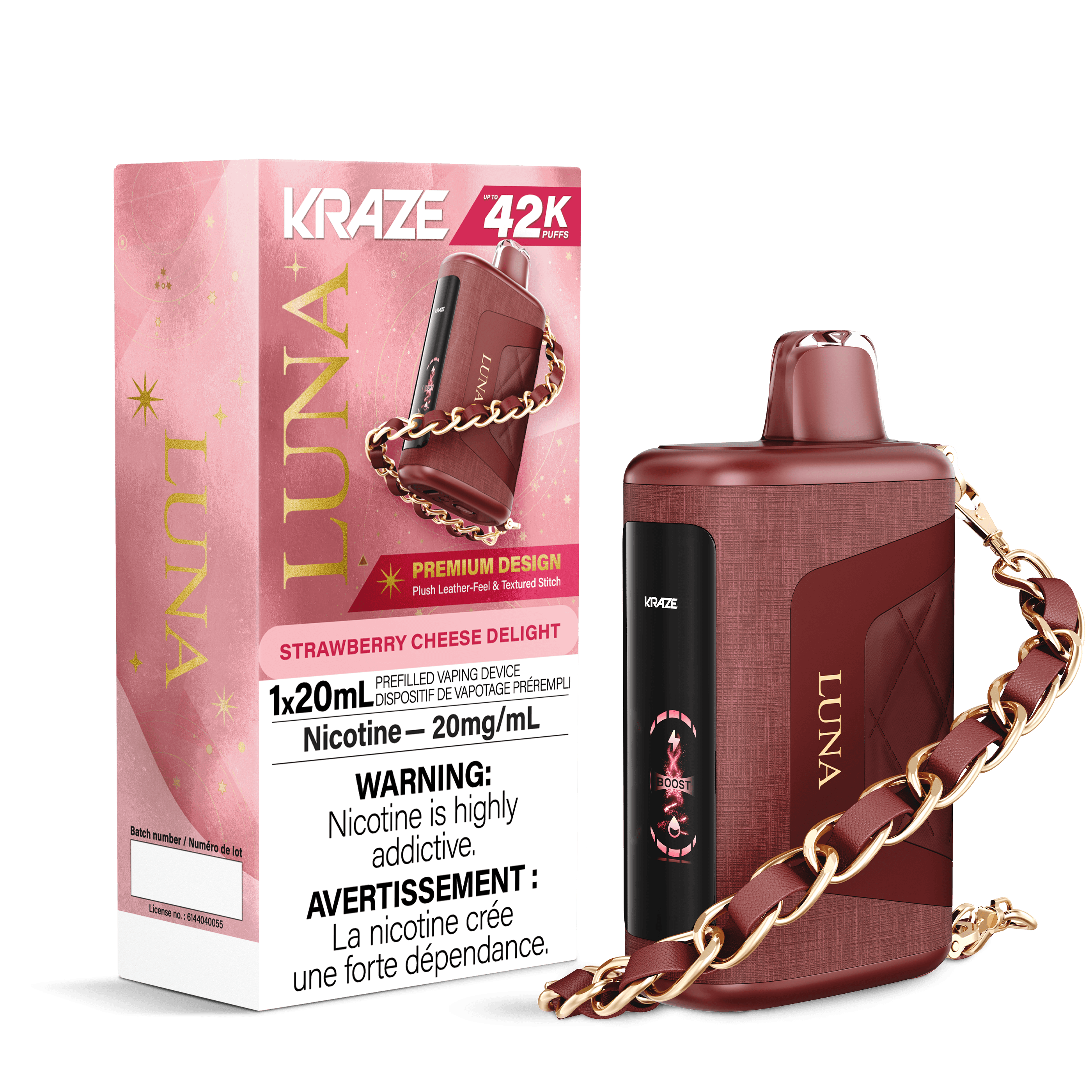 Kraze LUNA 42K Dlice au fromage et aux fraises Vapoteuse Jetable, 20 ml Vapor Shoppe Kraze LUNA 42K Dlice au fromage et aux fraises Vapoteuse Jetable, 20 ml Vapor Shoppe