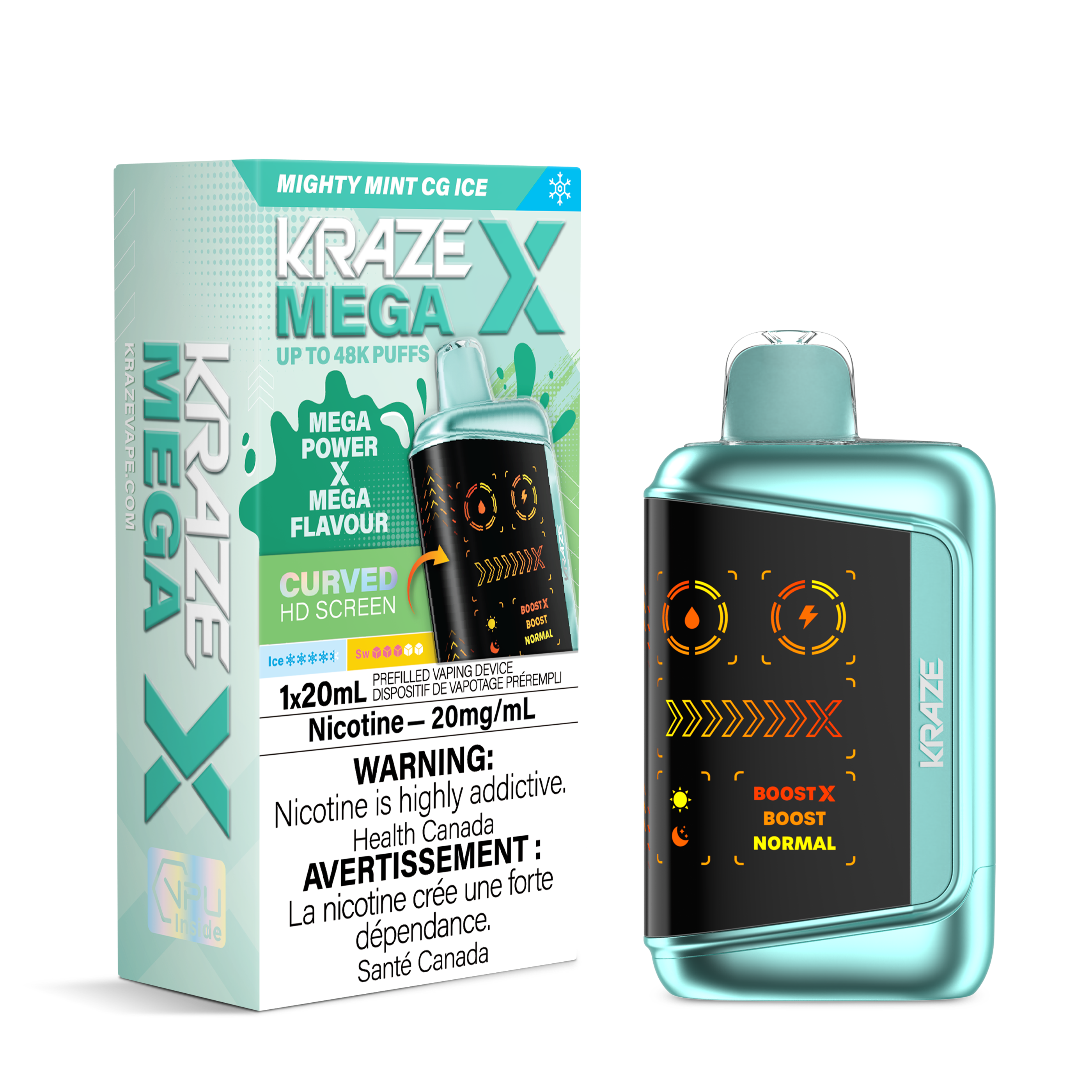 Kraze MEGA X Mighty Mint CG Ice Vapoteuse Jetable, 20 mL – Vapor Shoppe