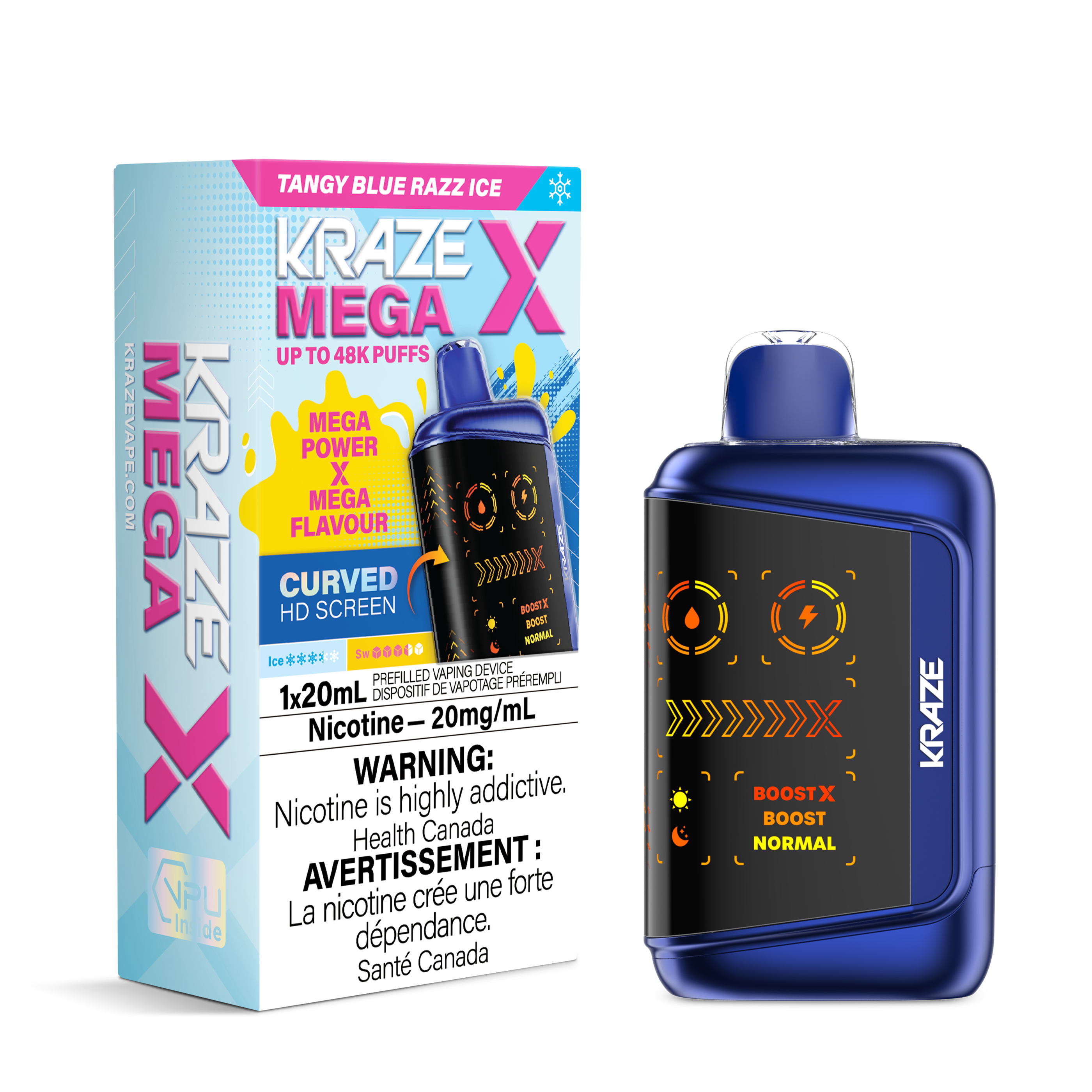 Kraze MEGA X Glace framboise bleue acidule Vapoteuse Jetable, 20 mL   Vapor Shoppe