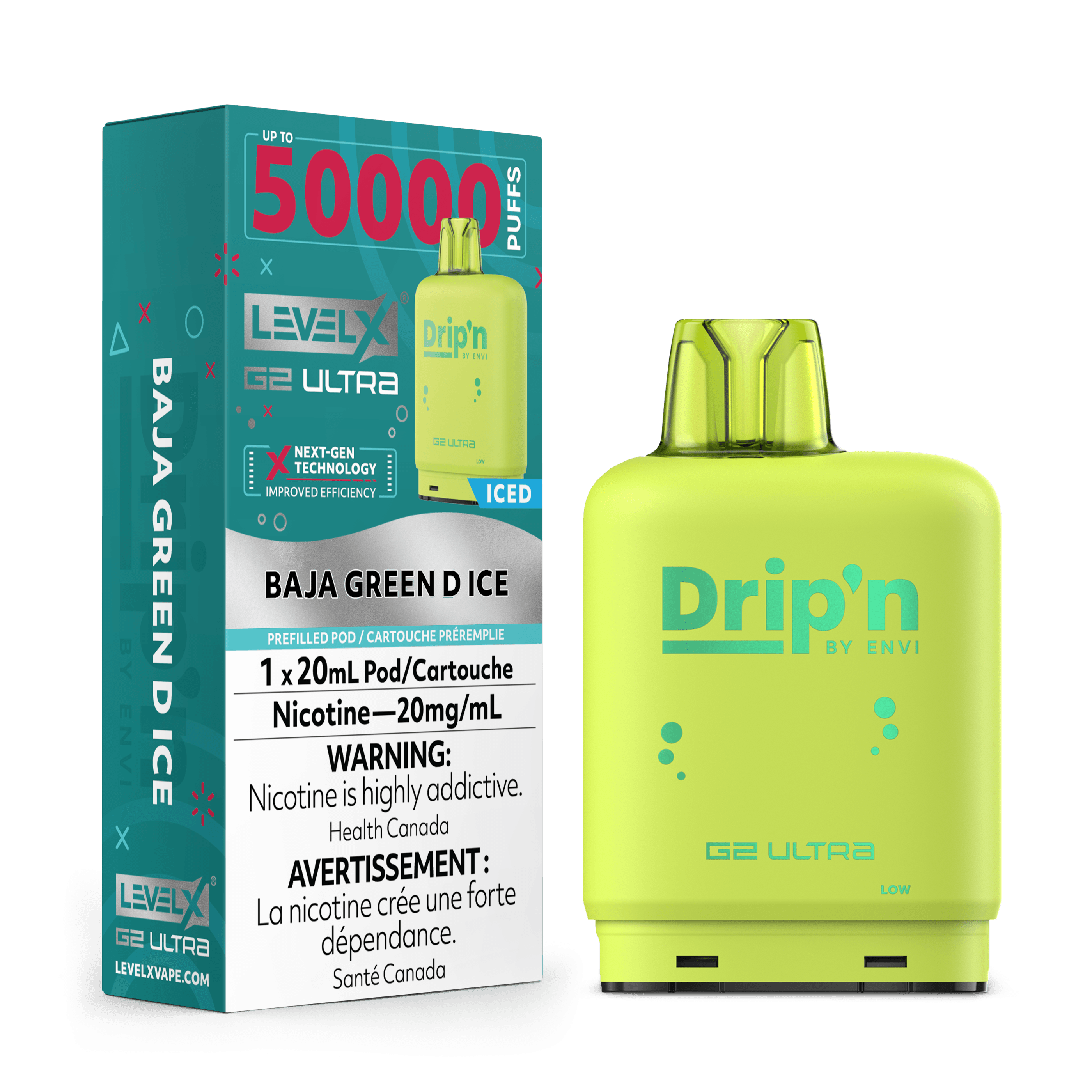 Level X G2 Ultra 50K Drip'N Baja Green D Ice Vape Pod, 20mL - Vapor Shoppe Level X G2 Ultra 50K Drip'N Baja Green D Ice Vape Pod, 20mL - Vapor Shoppe