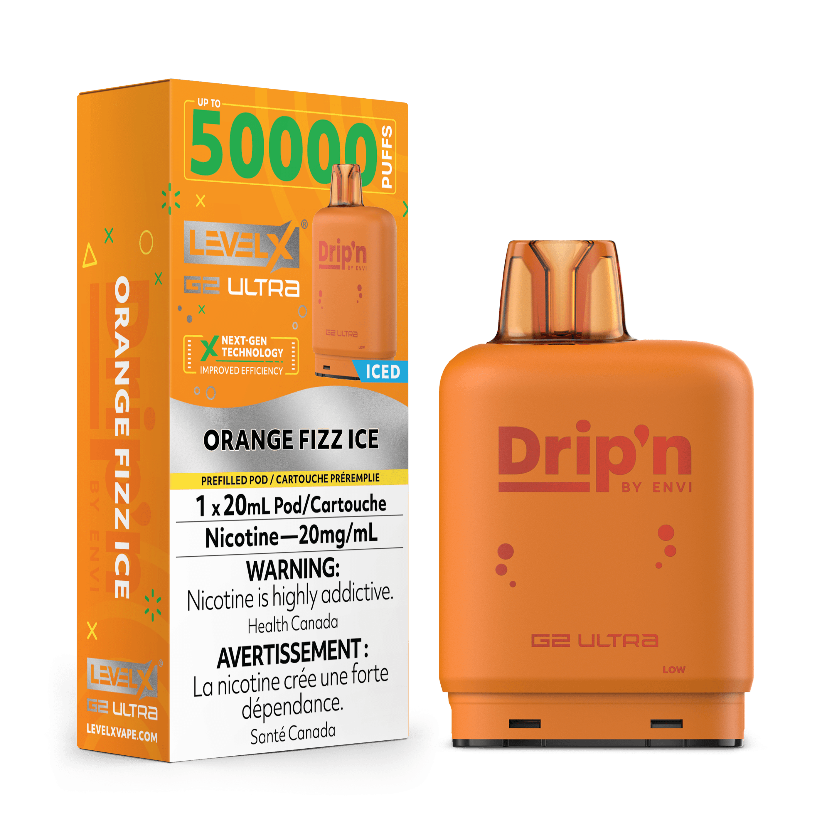 Level X G2 Ultra 50K Drip'N Orange Sparkle (Fizz) Ice Vape Pod Level X G2 Ultra 50K Drip'N Orange Sparkle (Fizz) Ice Vape Pod