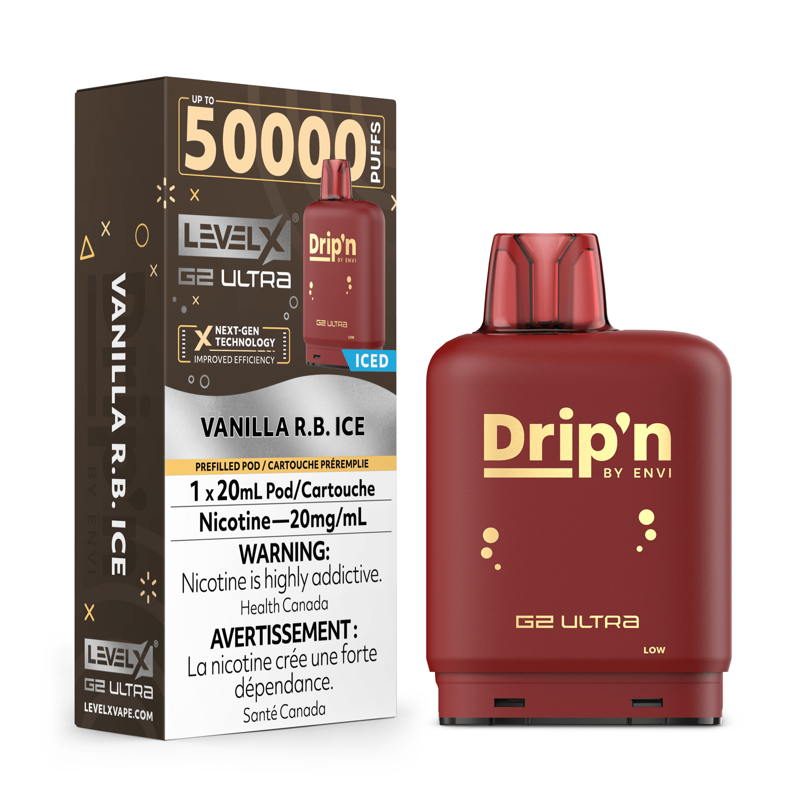 Level X G2 Ultra 50K Drip'N Vanilla R.B. Ice Vape Pod, 20mL - Vapor Shoppe Level X G2 Ultra 50K Drip'N Vanilla R.B. Ice Vape Pod, 20mL - Vapor Shoppe