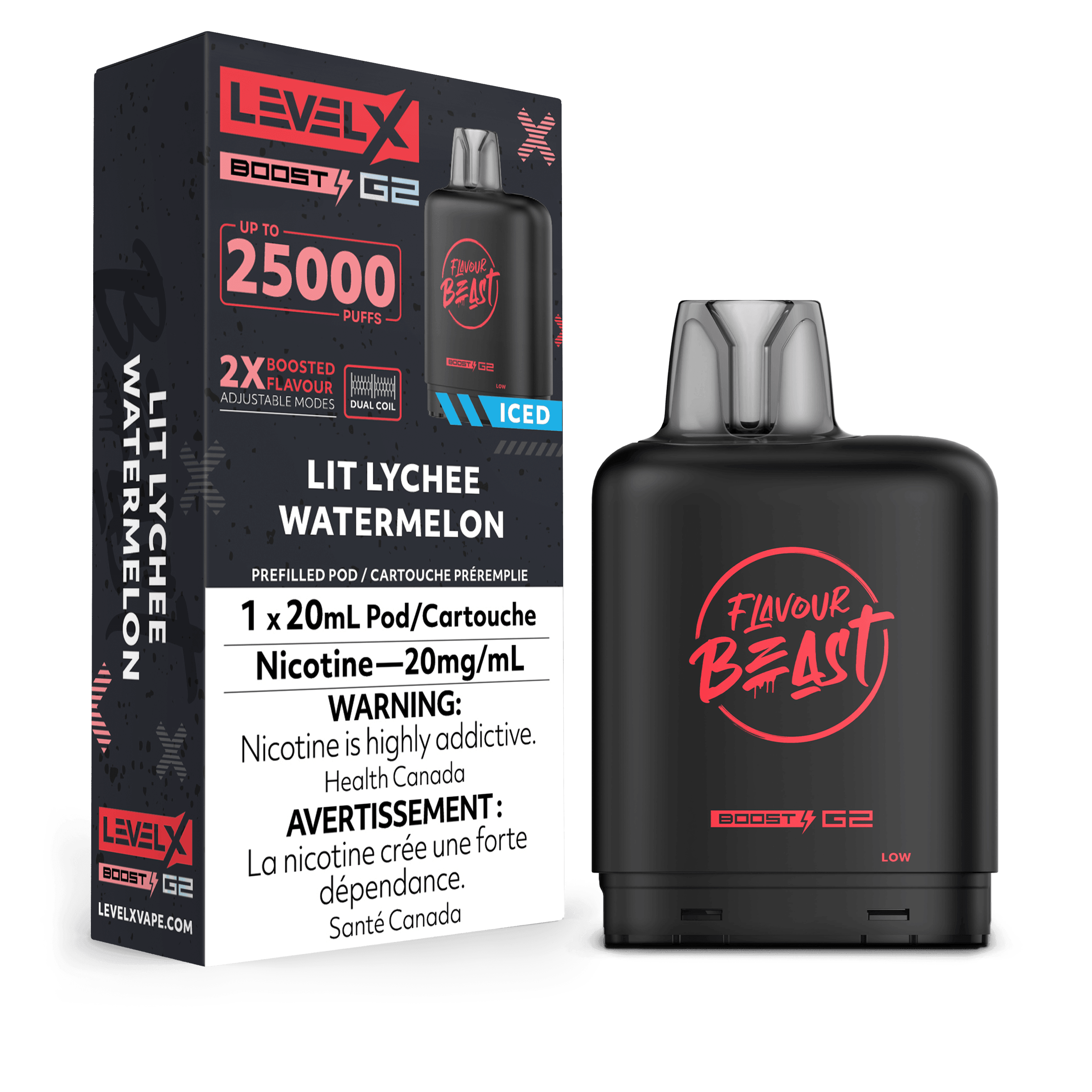 Level X Boost G2 25K Flavour Beast Lit Lychee Watermelon Vape Pod, 20mL - Vapor Shoppe Level X Boost G2 25K Flavour Beast Lit Lychee Watermelon Vape Pod, 20mL - Vapor Shoppe