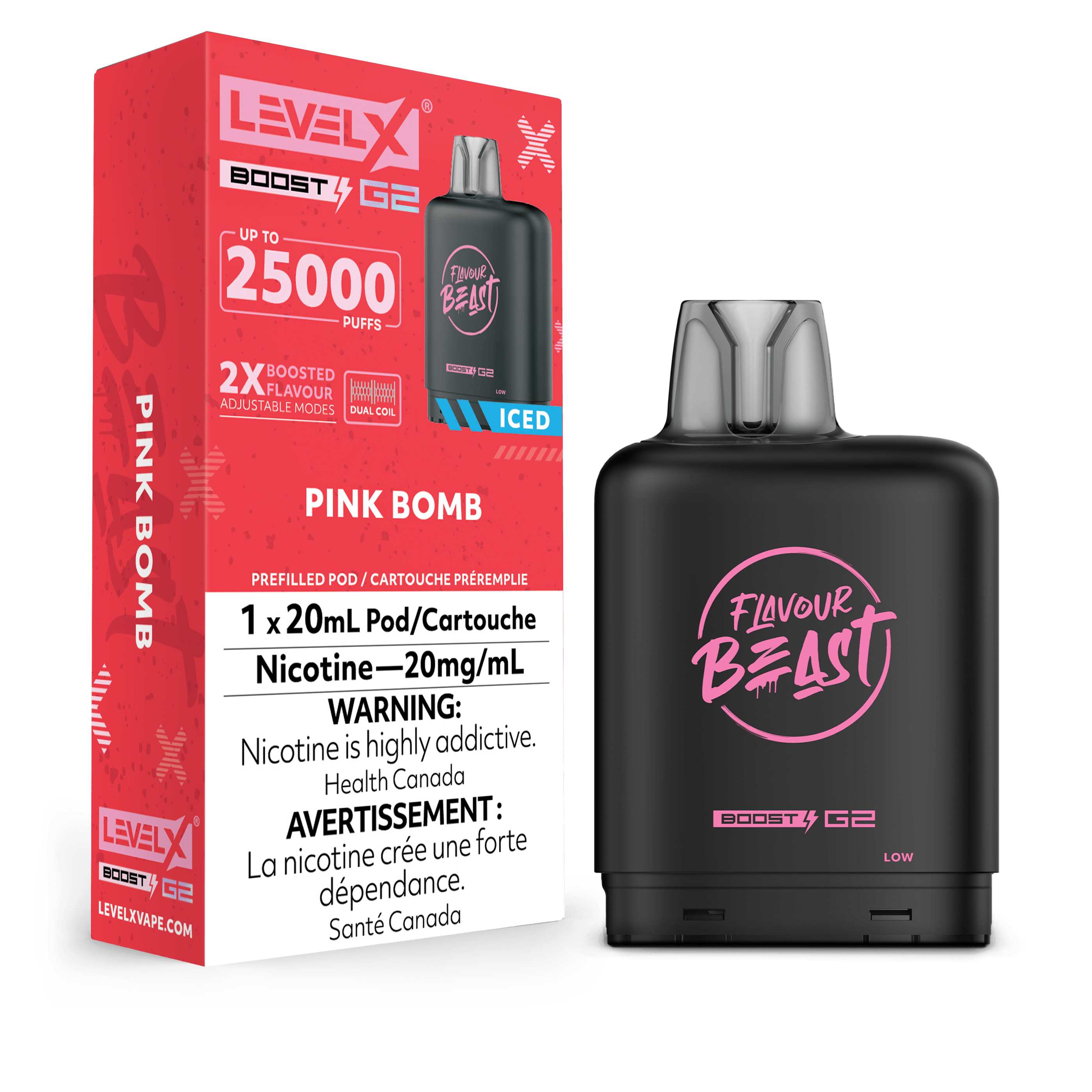 Level X Boost G2 25K Flavour Beast Pink Bomb Ice Vape Pod, 20mL - Vapor Shoppe Level X Boost G2 25K Flavour Beast Pink Bomb Ice Vape Pod, 20mL - Vapor Shoppe