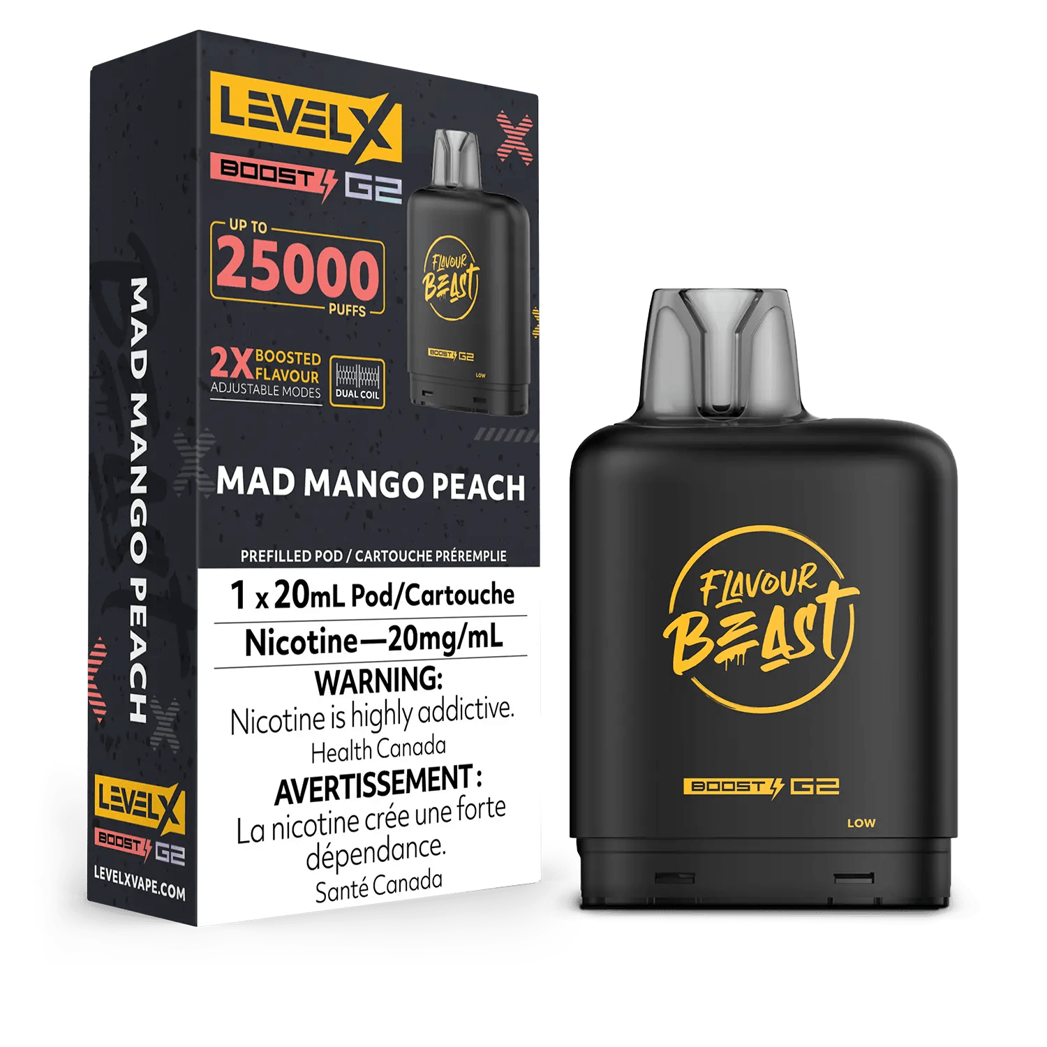 Level X Boost G2 25K Flavour Beast Mad Mango Peach Vape Pod, 20mL - Vapor Shoppe Level X Boost G2 25K Flavour Beast Mad Mango Peach Vape Pod, 20mL - Vapor Shoppe