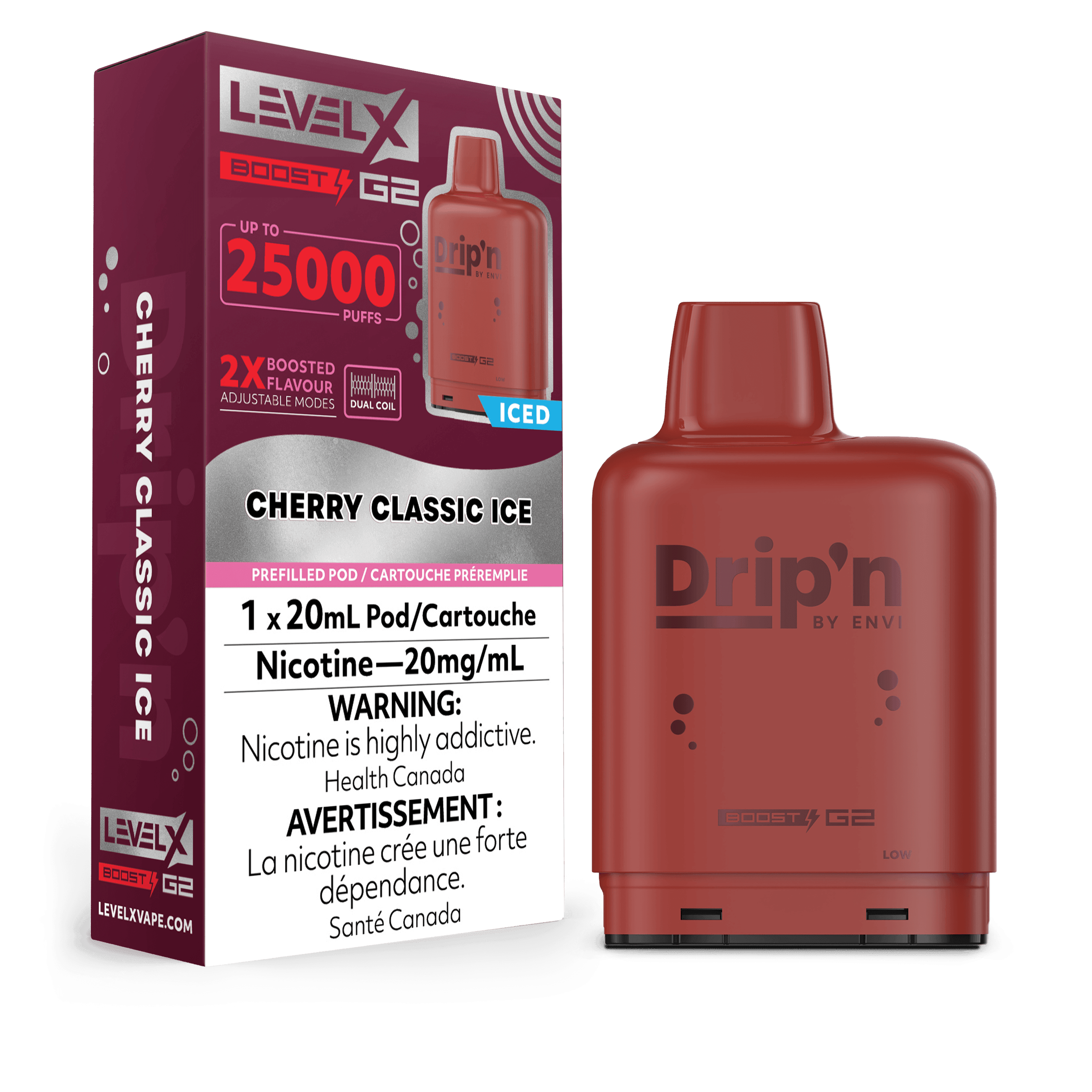 Drip'n Level X Boost G2 25K Cherry Classic Ice Vape Pod, 20mL Drip'n Level X Boost G2 25K Cherry Classic Ice Vape Pod, 20mL