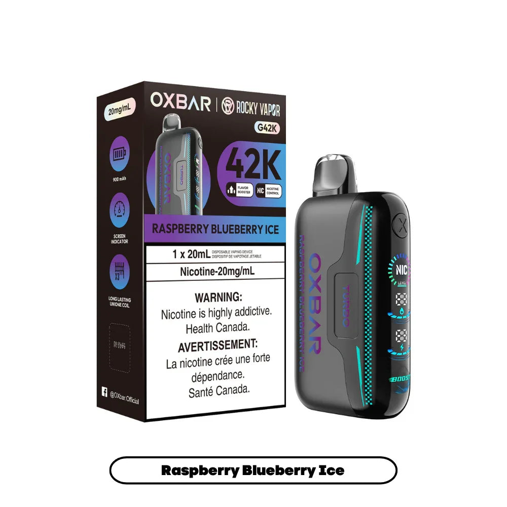 Rocky Vapor Oxbar G42K Raspberry Blueberry Ice Disposable Vape, 20mL