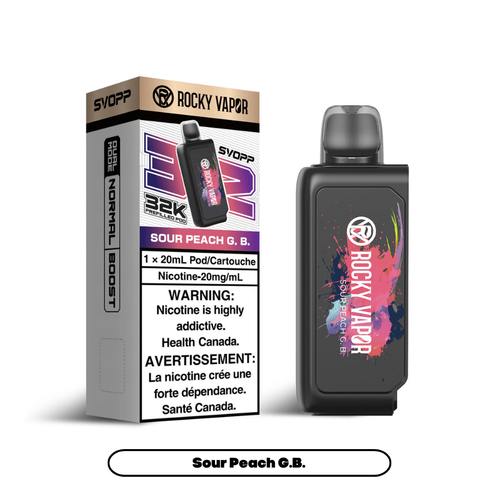 Rocky Vapor SVOPP 32K Sour Peach G.B Vape Pod, 20mL - Vapor Shoppe Rocky Vapor SVOPP 32K Sour Peach G.B Vape Pod, 20mL - Vapor Shoppe