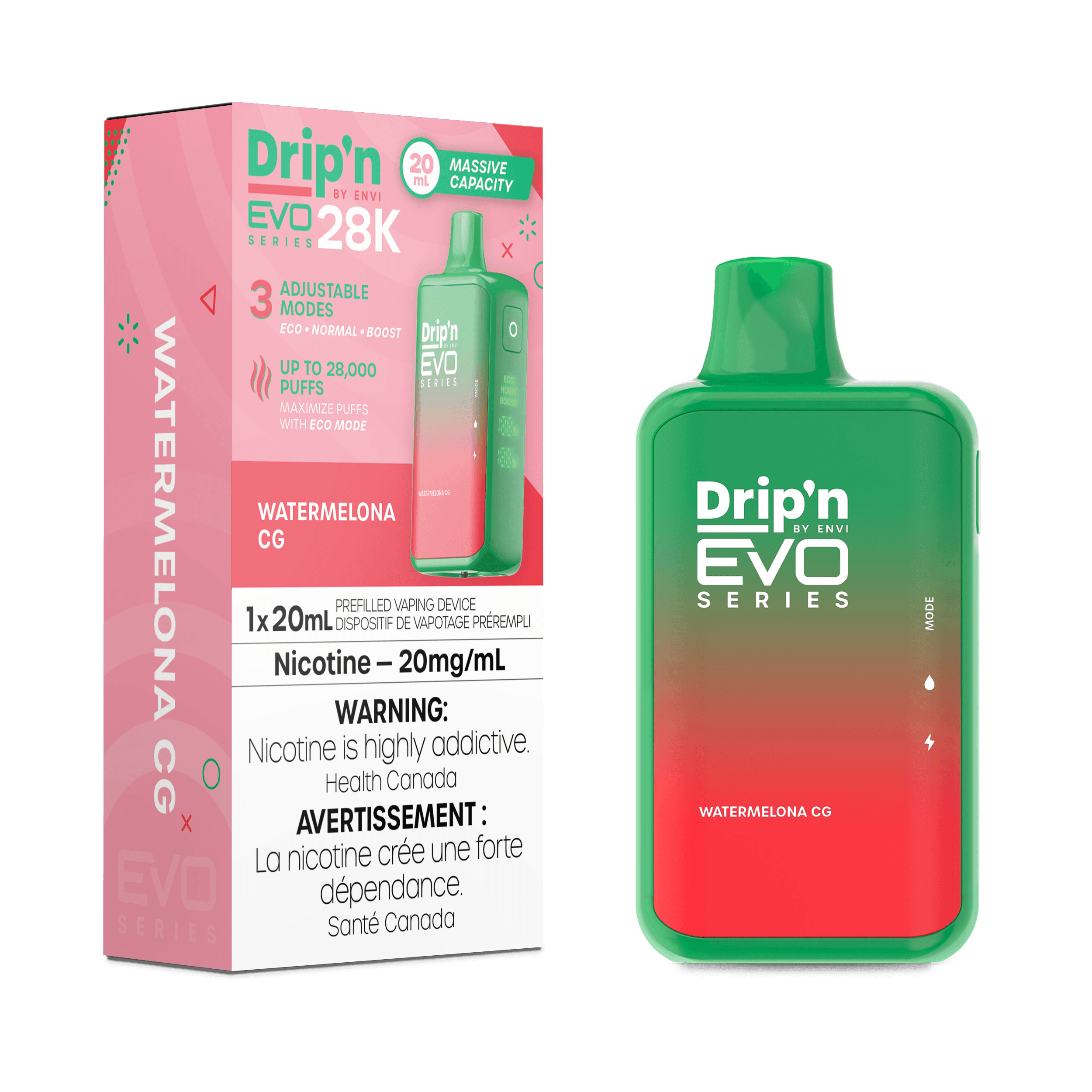 Drip'N EVO 28K Pastque CG Vapoteuse Jetable, 20 ml Vapor Shoppe Drip'N EVO 28K Pastque CG Vapoteuse Jetable, 20 ml Vapor Shoppe