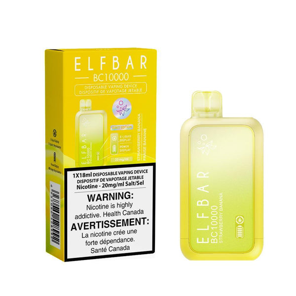 Strawberry Banana Elfbar BC10000, latte vape pairing, creamy coffee and fruit vape - Elfbar BC10000 Strawberry Banana Disposable Vape, 18mL - Vapor Shoppe