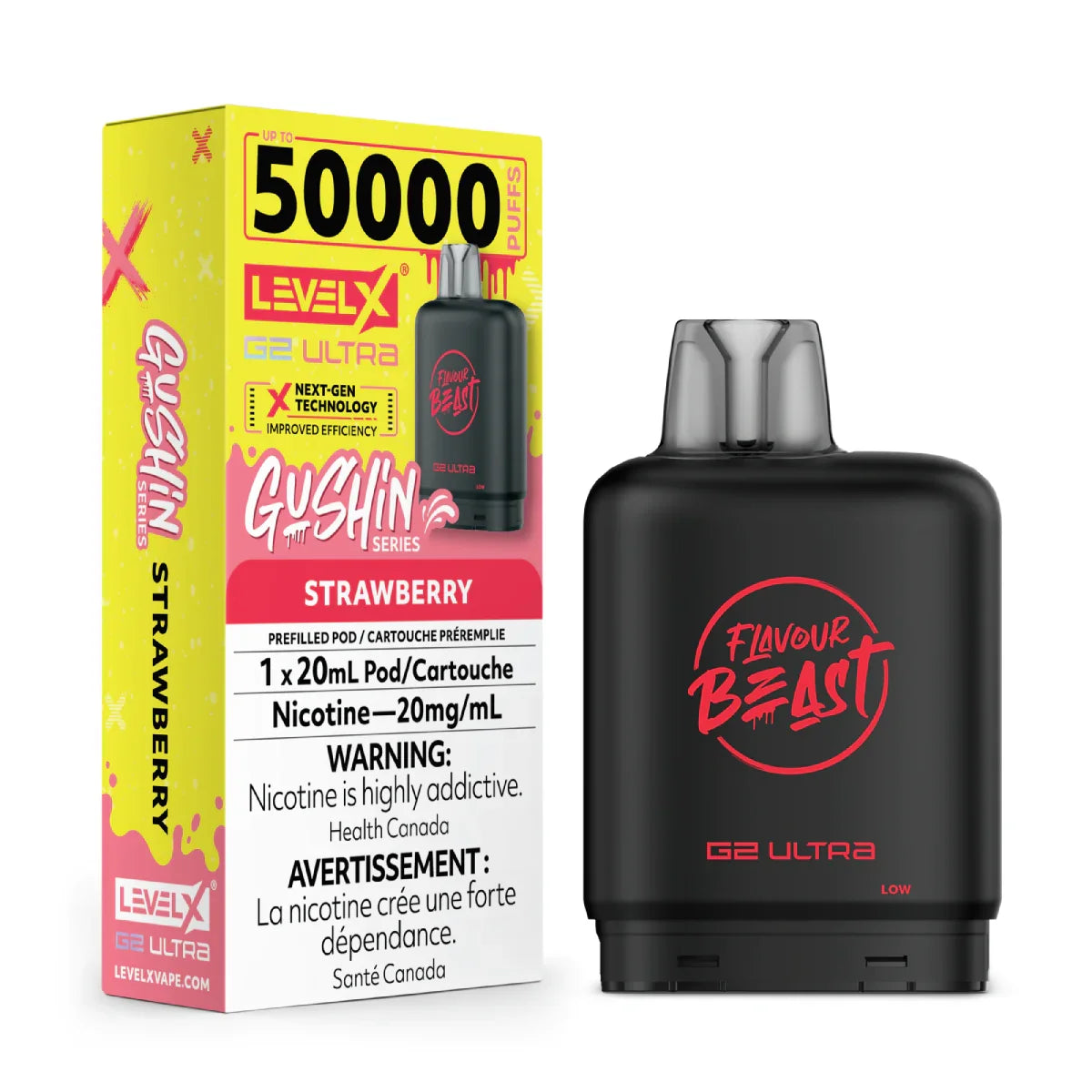 Level X G2 Ultra 50K Gushin' Strawberry Vape Pod, 20mL - Vapor Shoppe Level X G2 Ultra 50K Gushin' Strawberry Vape Pod, 20mL - Vapor Shoppe