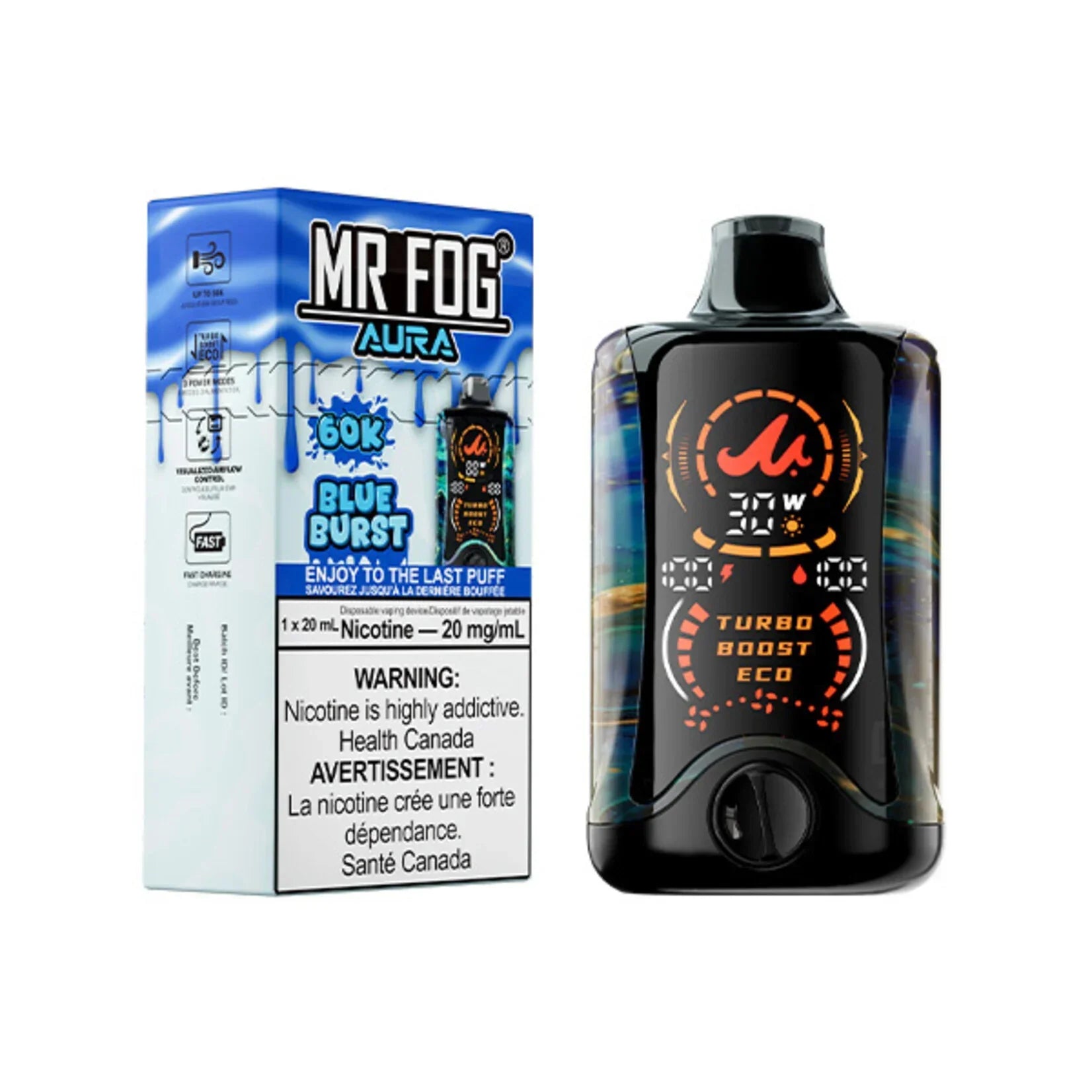 Mr Fog AURA 60K Zero Nic Blue Burst Disposable Vape, 20mL - Vapor Shoppe Mr Fog AURA 60K Zero Nic Blue Burst Disposable Vape, 20mL - Vapor Shoppe