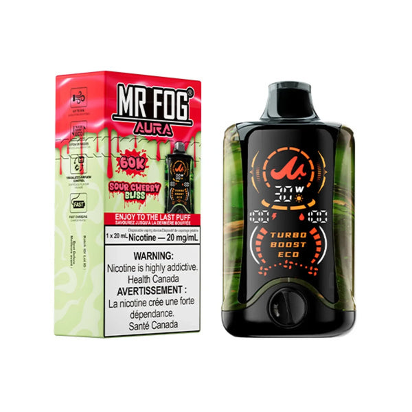 Mr Fog AURA 60K Zero Nic Bonheur aux cerises acides Vapoteuse Jetable, 20 ml Vapor Shoppe Mr Fog AURA 60K Zero Nic Bonheur aux cerises acides Vapoteuse Jetable, 20 ml Vapor Shoppe