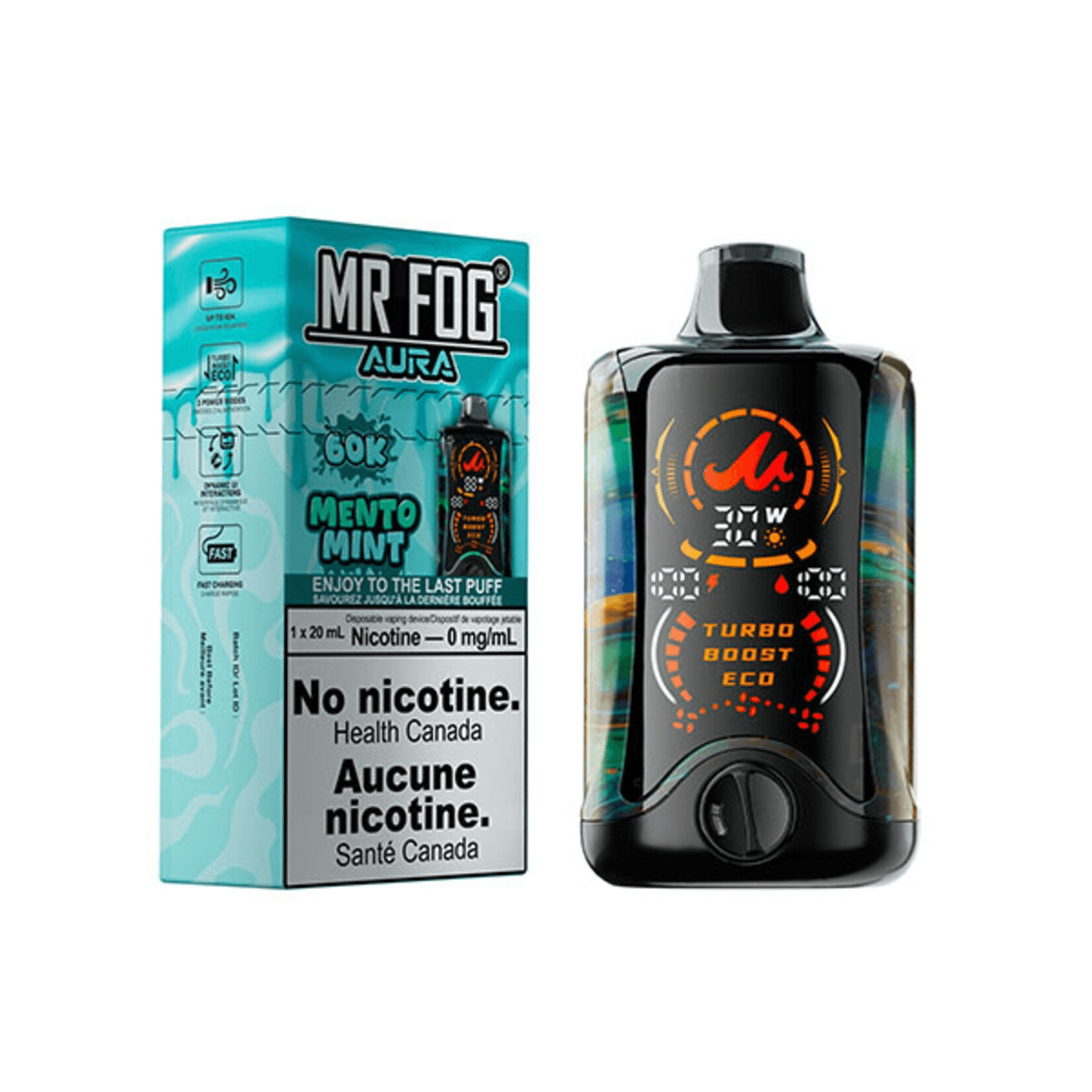Mr Fog Switch No Nicotine Mr Fog AURA 60K Zero Nic Mento Mint Disposable Vape, 20mL Mr Fog Switch No Nicotine Mr Fog AURA 60K Zero Nic Mento Mint Disposable Vape, 20mL
