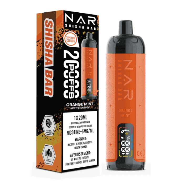 Barre chicha NAR 20K Menthe orange Vapoteuse Jetable, 20 ml Vapor Shoppe Barre chicha NAR 20K Menthe orange Vapoteuse Jetable, 20 ml Vapor Shoppe