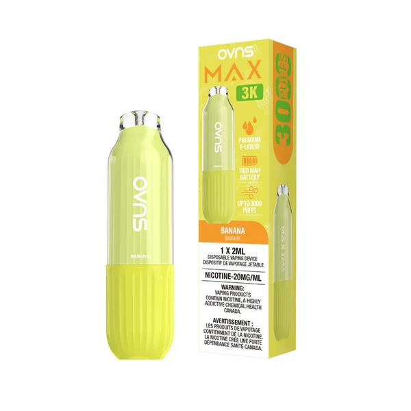 OVNS Max 3K Banane Vapoteuse Jetable, 2 ml Vapor Shoppe OVNS Max 3K Banane Vapoteuse Jetable, 2 ml Vapor Shoppe