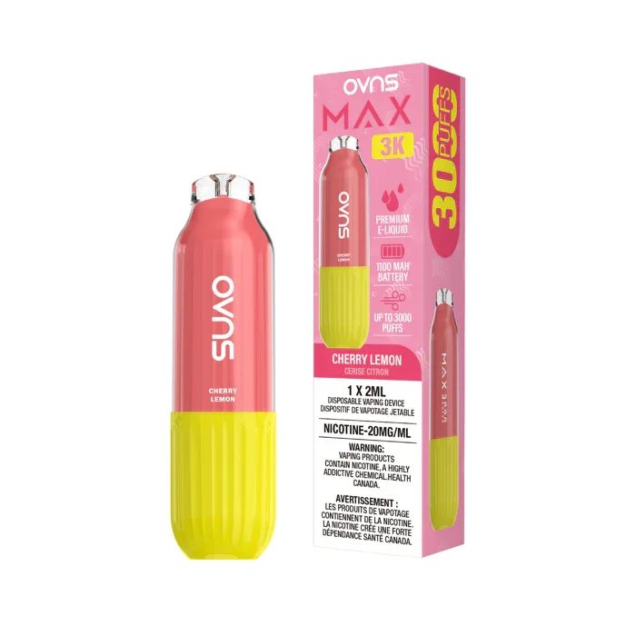 OVNS Max 3K Cherry Lemon Disposable Vape, 2mL - Vapor Shoppe OVNS Max 3K Cherry Lemon Disposable Vape, 2mL - Vapor Shoppe