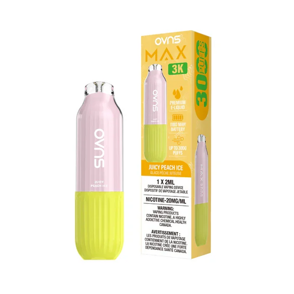 OVNS Max 3K Juicy Peach Ice Disposable Vape, 2mL - Vapor Shoppe OVNS Max 3K Juicy Peach Ice Disposable Vape, 2mL - Vapor Shoppe