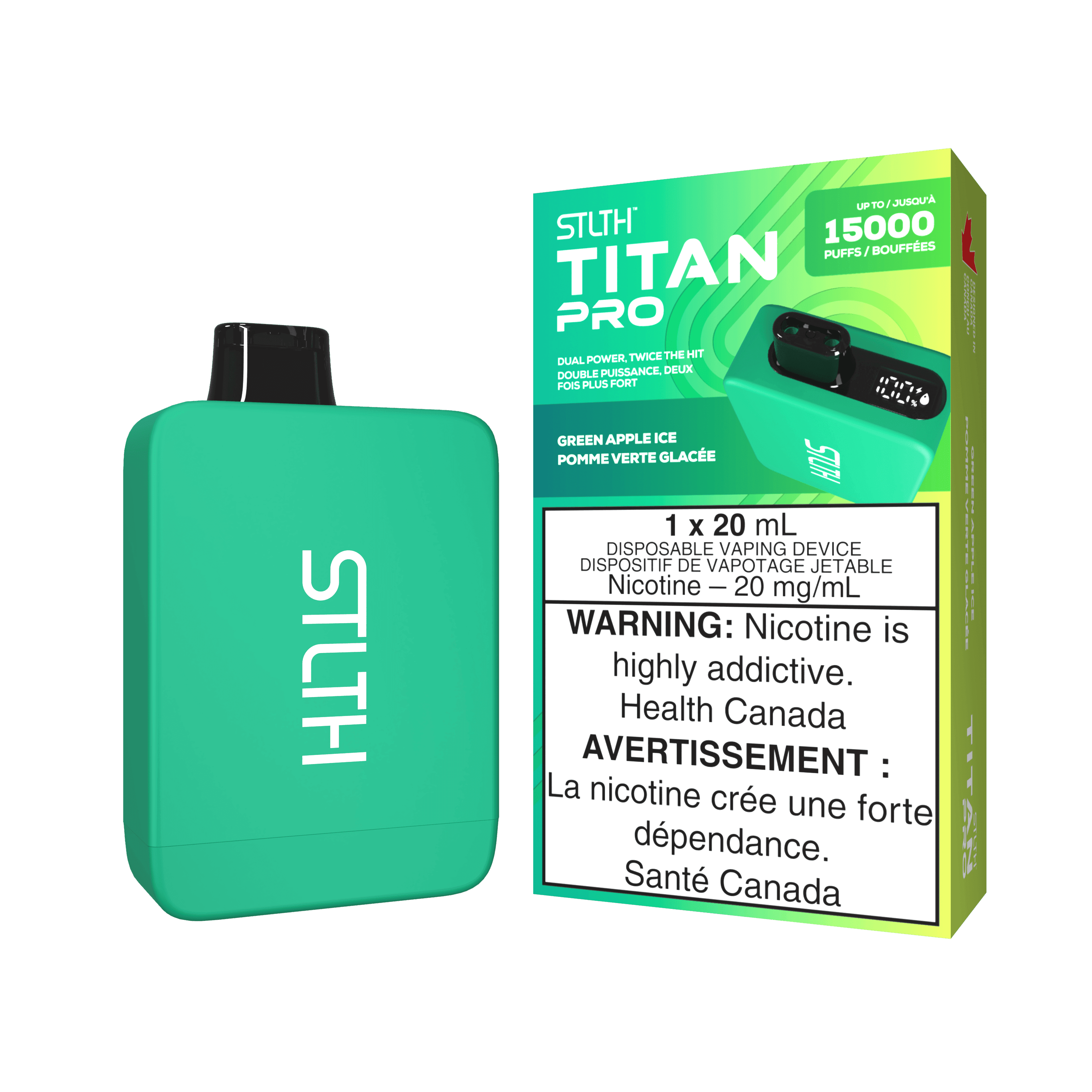 STLTH Titan Pro Pomme Verte Glac Vapoteuse Jetable, 20 ml Vapor Shoppe STLTH Titan Pro Pomme Verte Glac Vapoteuse Jetable, 20 ml Vapor Shoppe