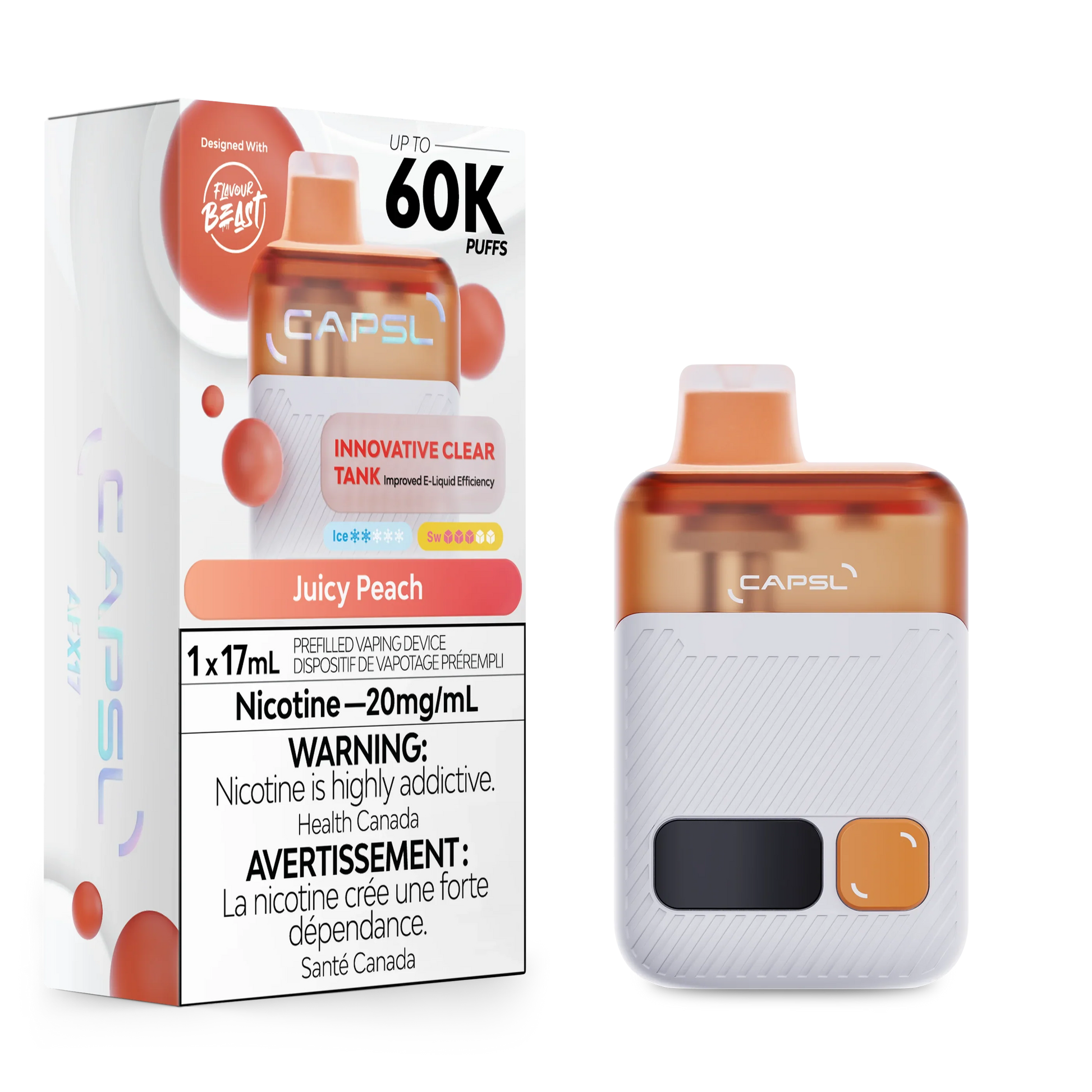 CAPSL 60K Juicy Peach Disposable Vape, 17mL - Vapor Shoppe CAPSL 60K Juicy Peach Disposable Vape, 17mL - Vapor Shoppe