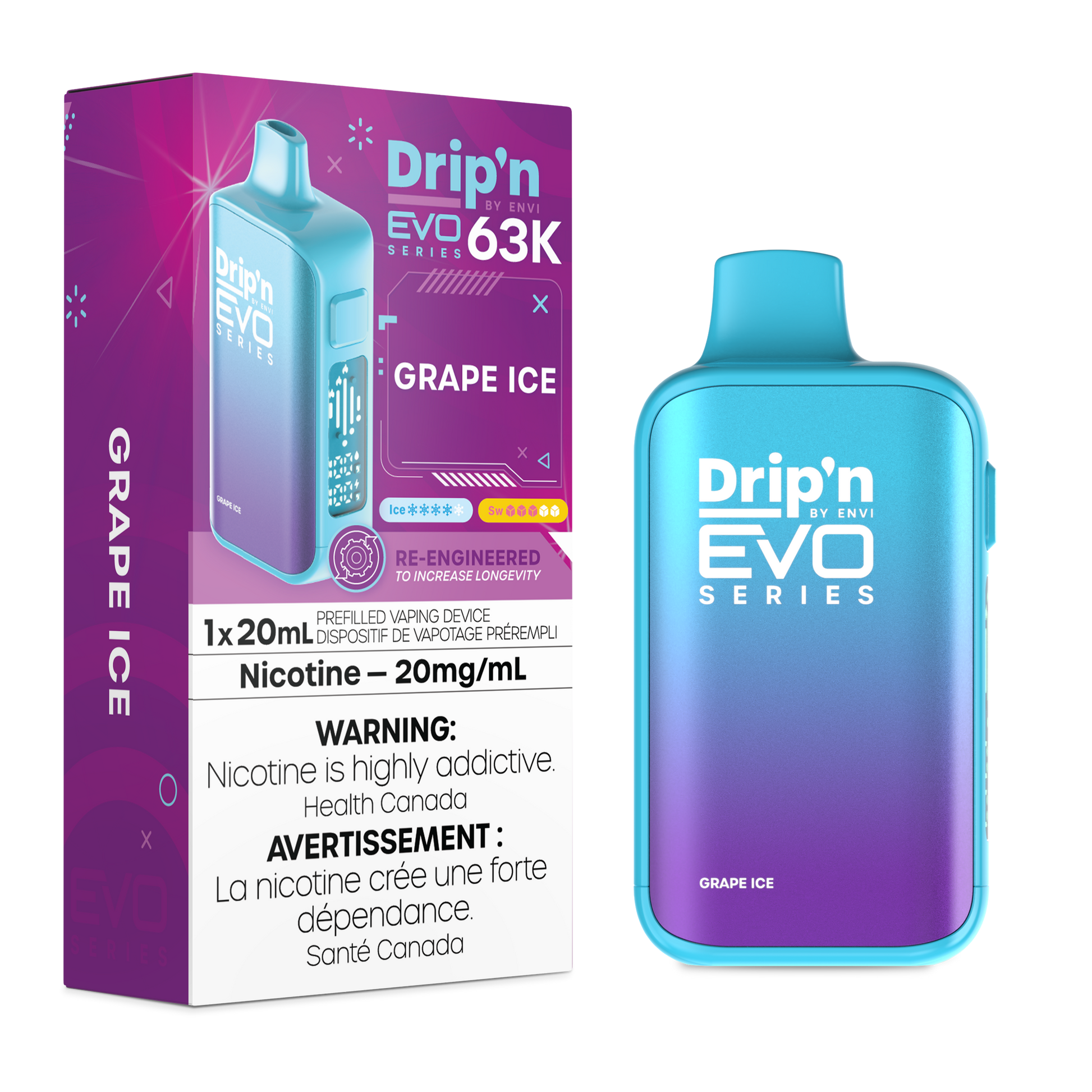 Drip'n EVO 63K Grape Ice Disposable Vape, 20mL - Vapor Shoppe Drip'n EVO 63K Grape Ice Disposable Vape, 20mL - Vapor Shoppe