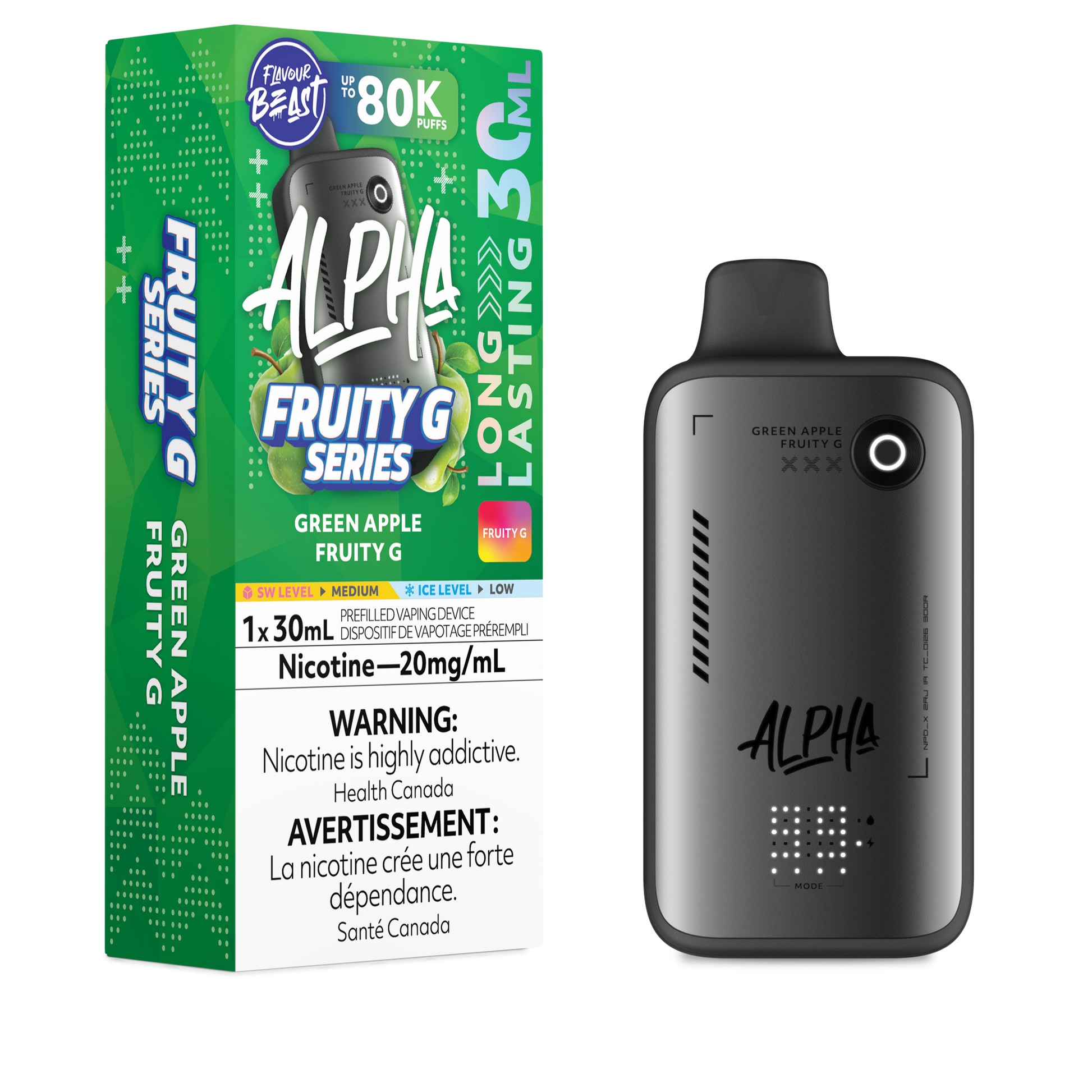 Flavour Beast Alpha 80K Pomme Verte Fruité G Vapoteuse Jetable, 30 ml – Vapor Shoppe
