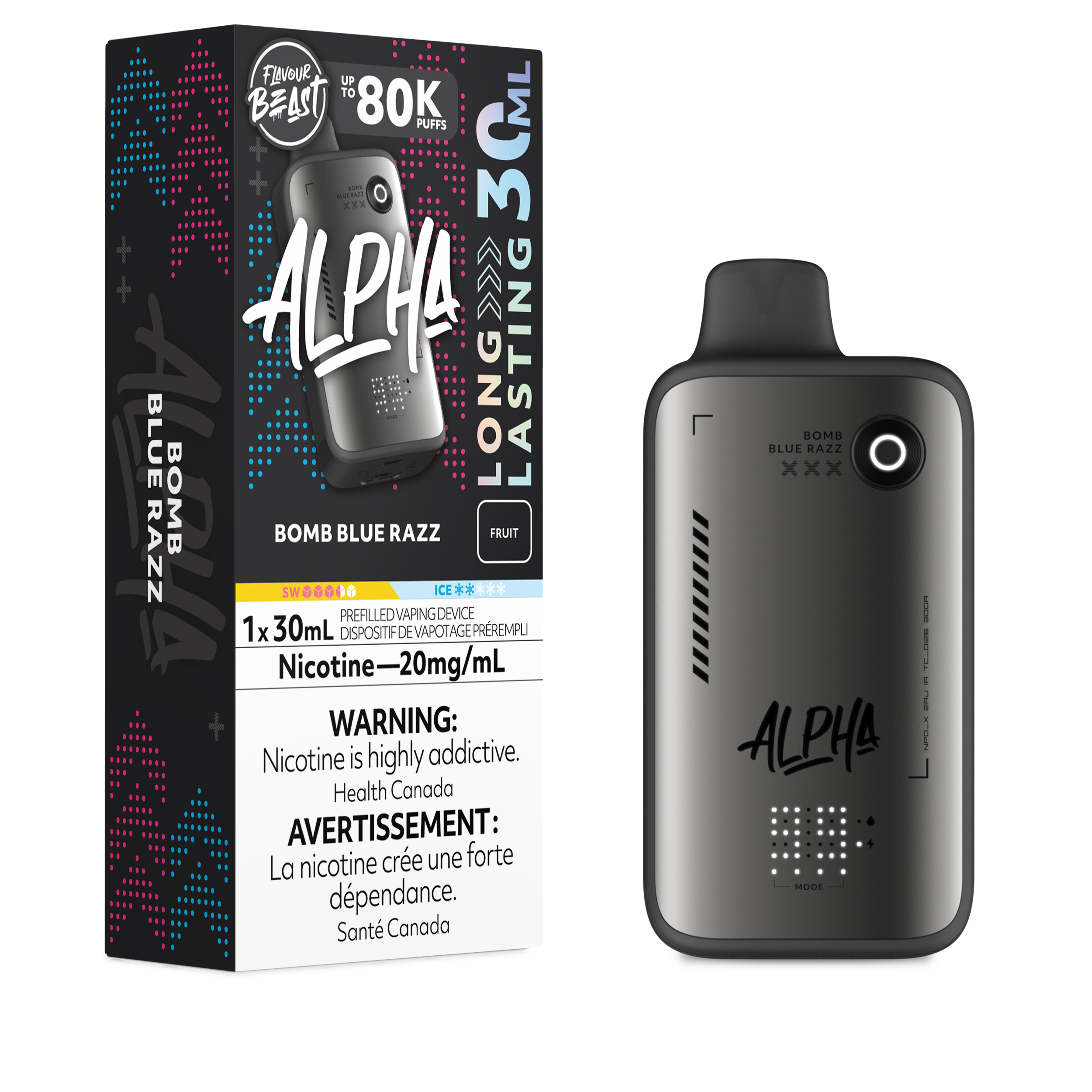 Flavour Beast Alpha 80K Bombe Framboise Bleue Vapoteuse Jetable, 30 ml – Vapor Shoppe