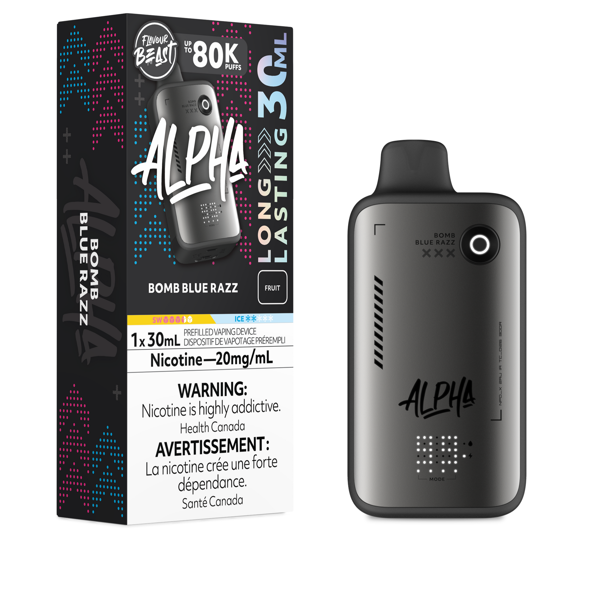 vuse go ice Flavour Beast Alpha 80K Bomb Blue Razz Disposable Vape, 30mL