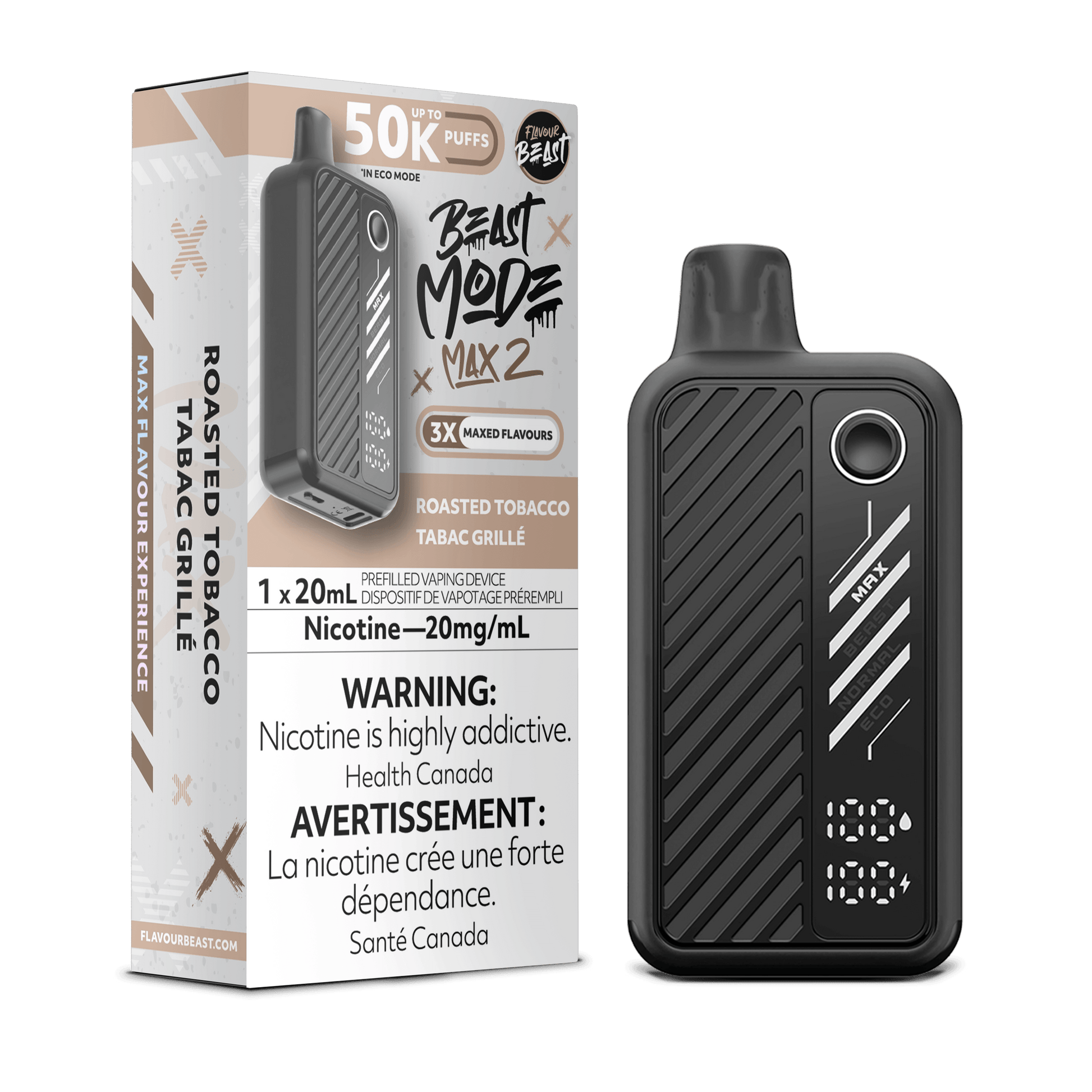 Flavour Beast Beastmode MAX 2 Roasted Tobacco Disposable Vape, 20mL - Vapor Shoppe Flavour Beast Beastmode MAX 2 Roasted Tobacco Disposable Vape, 20mL - Vapor Shoppe