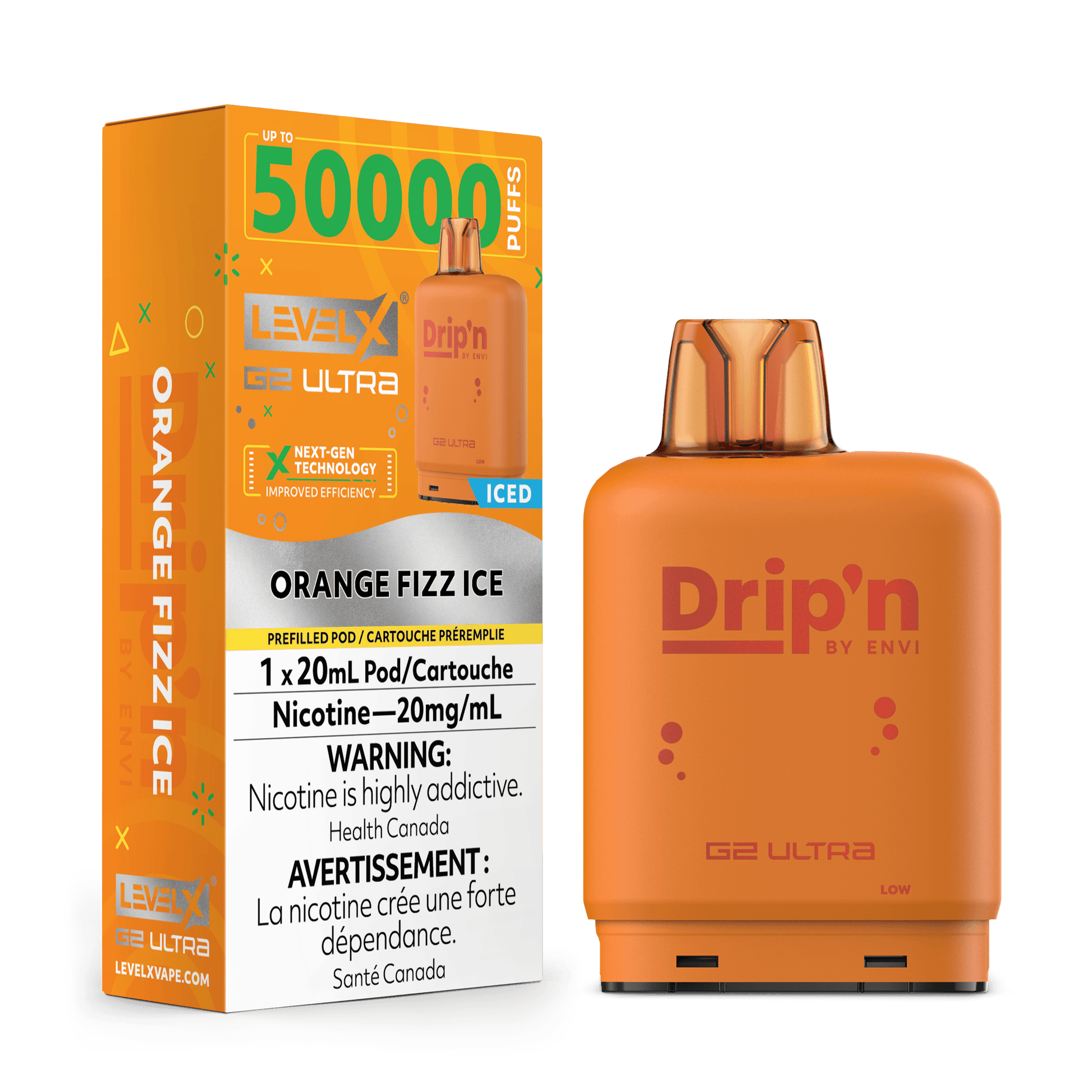 Level X G2 Ultra 50K Drip'N Orange Sparkle (Fizz) Ice Vape Pod, 20mL - Vapor Shoppe Level X G2 Ultra 50K Drip'N Orange Sparkle (Fizz) Ice Vape Pod, 20mL - Vapor Shoppe