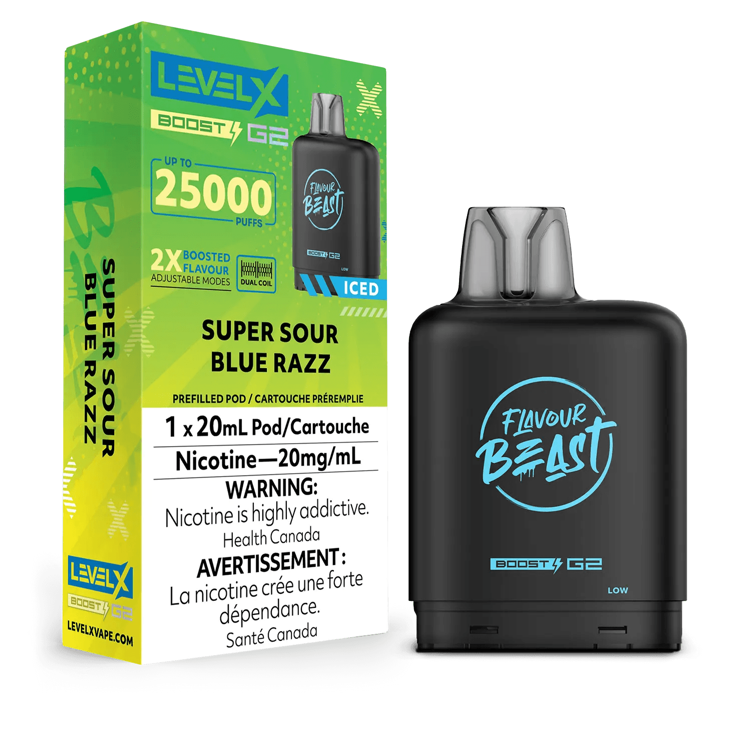Level X Boost G2 25K Flavour Beast Super Sour Blue Razz Iced Vape Pod, 20mL - Vapor Shoppe Level X Boost G2 25K Flavour Beast Super Sour Blue Razz Iced Vape Pod, 20mL - Vapor Shoppe