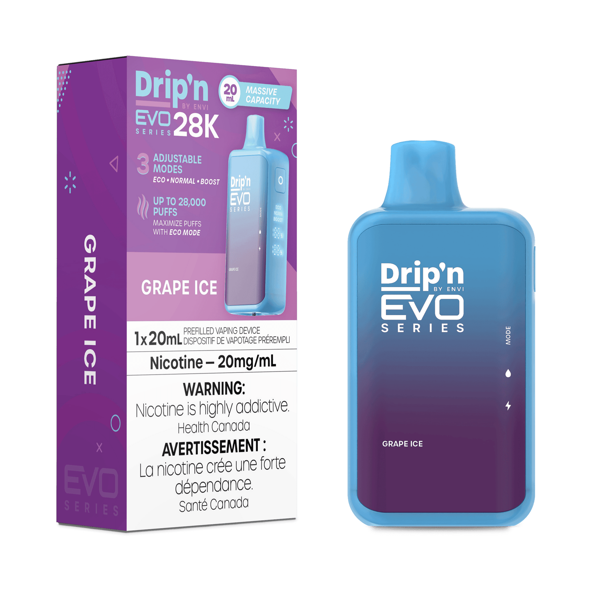 Drip'N EVO 28K Grape Ice Disposable Vape, 20mL - Vapor Shoppe Drip'N EVO 28K Grape Ice Disposable Vape, 20mL - Vapor Shoppe