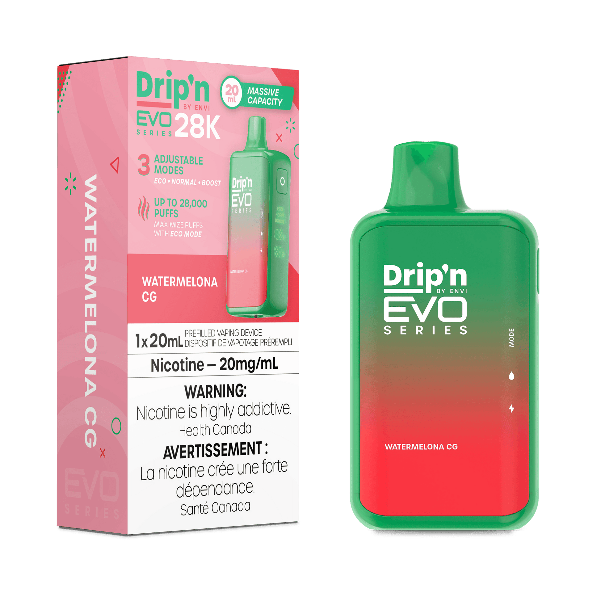 Drip'N EVO 28K Watermelon CG Disposable Vape, 20mL - Vapor Shoppe Drip'N EVO 28K Watermelon CG Disposable Vape, 20mL - Vapor Shoppe