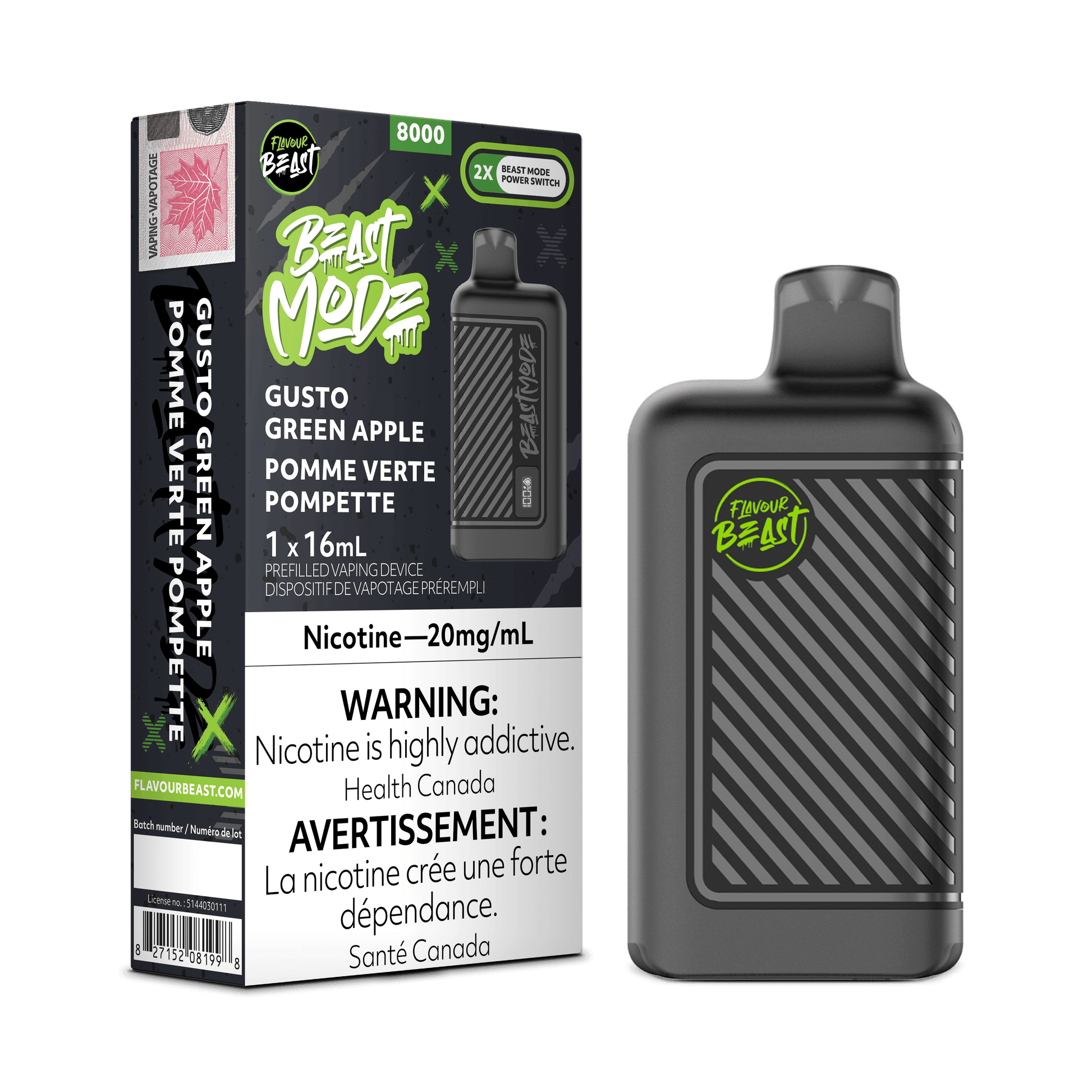 Flavour Beast BEASTMODE Gusto Pomme Verte Vapoteuse Jetable, 16 ml Vapor Shoppe Flavour Beast BEASTMODE Gusto Pomme Verte Vapoteuse Jetable, 16 ml Vapor Shoppe