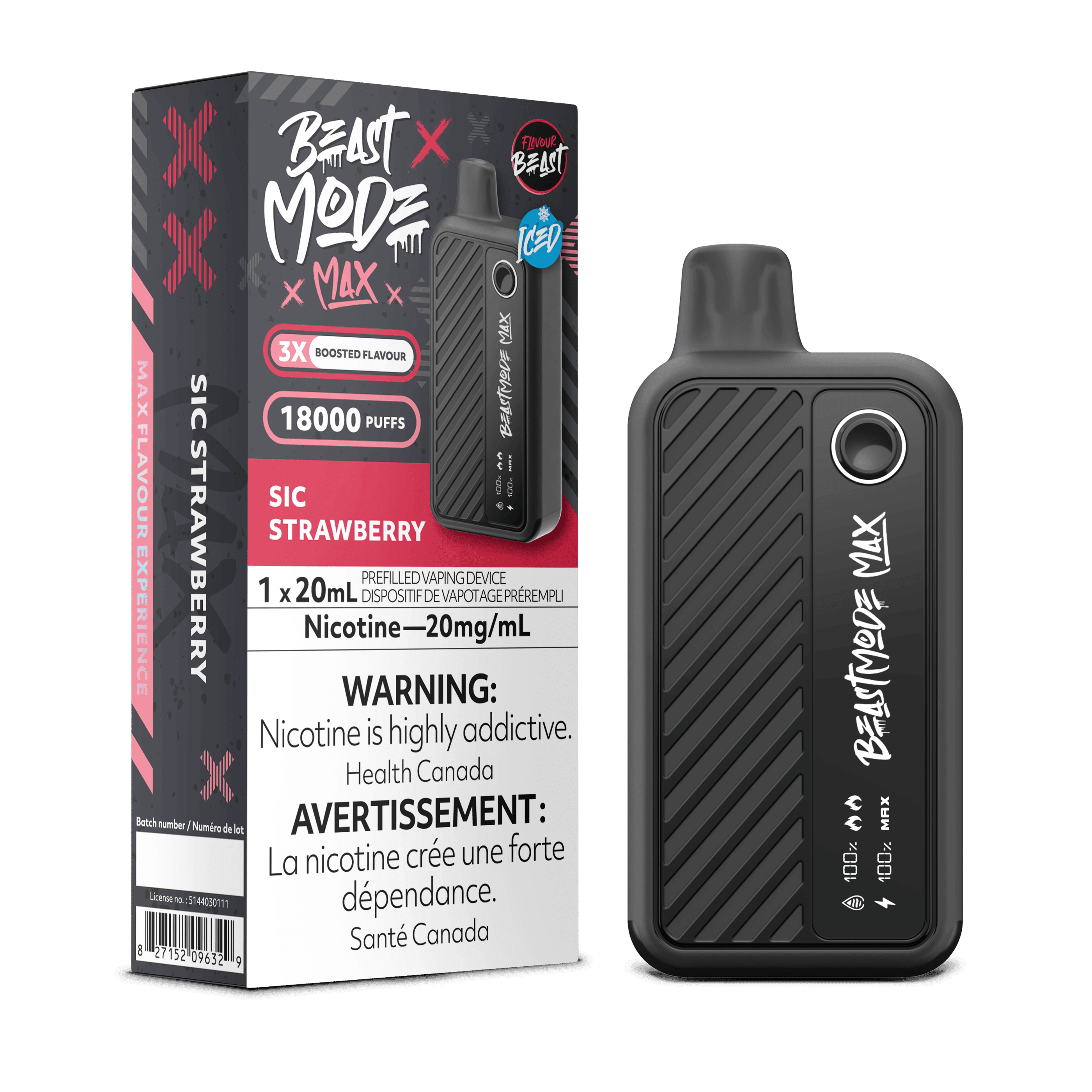 Flavour Beast BEASTMODE MAX Sic Strawberry Iced Disposable Vape, 20mL ...