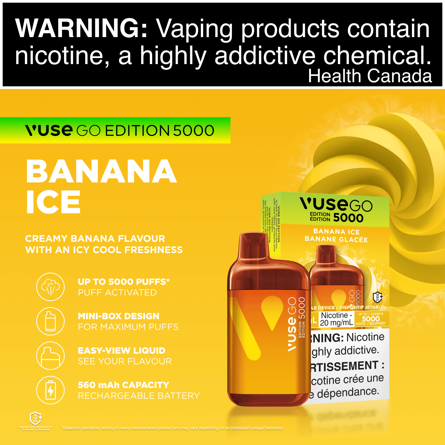 Vuse Go Banana Ice Vuse GO 5000 Banana Ice Disposable Vape, 10mL Vuse Go Banana Ice Vuse GO 5000 Banana Ice Disposable Vape, 10mL