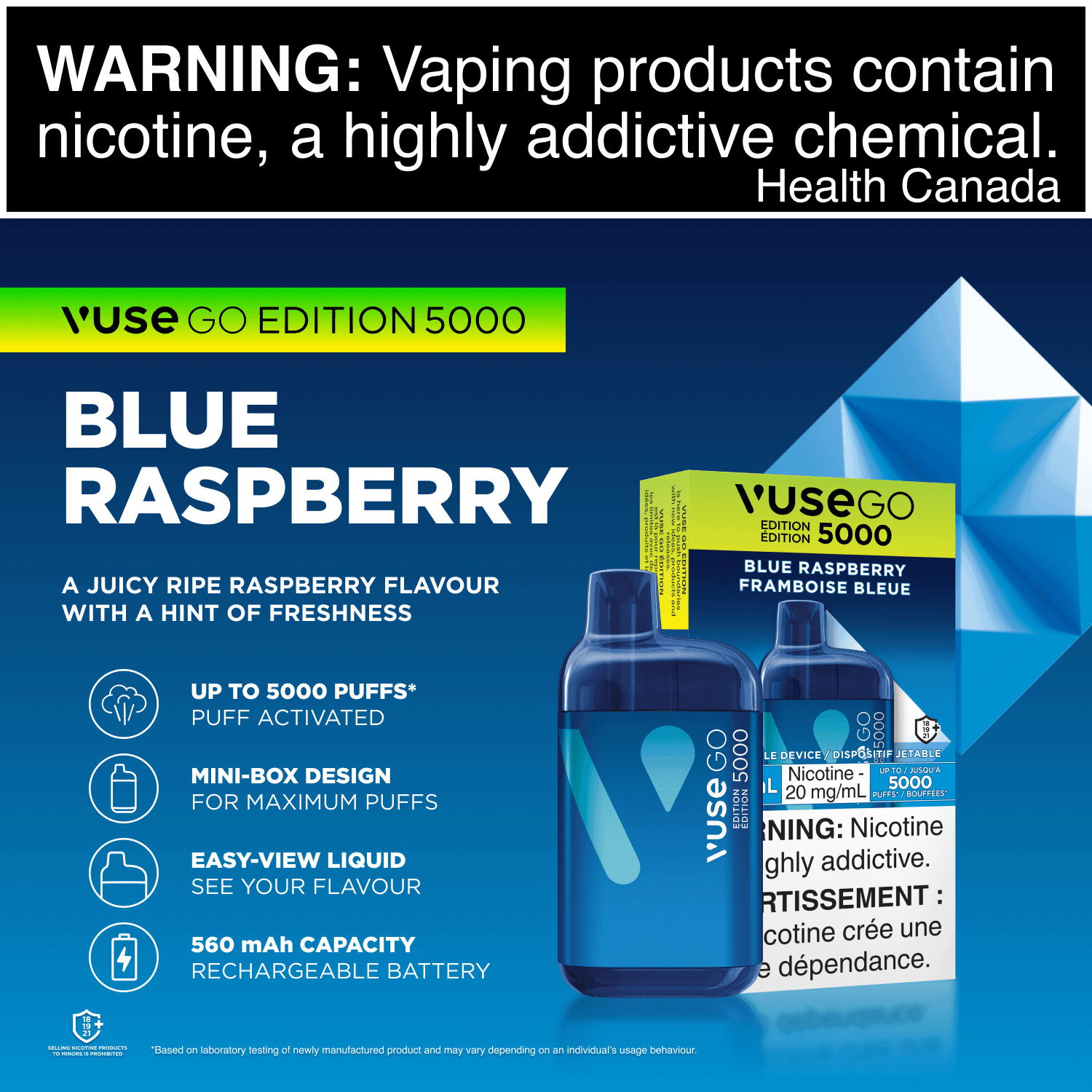Vuse GO 5000 Blue Raspberry Disposable Vape, 10mL